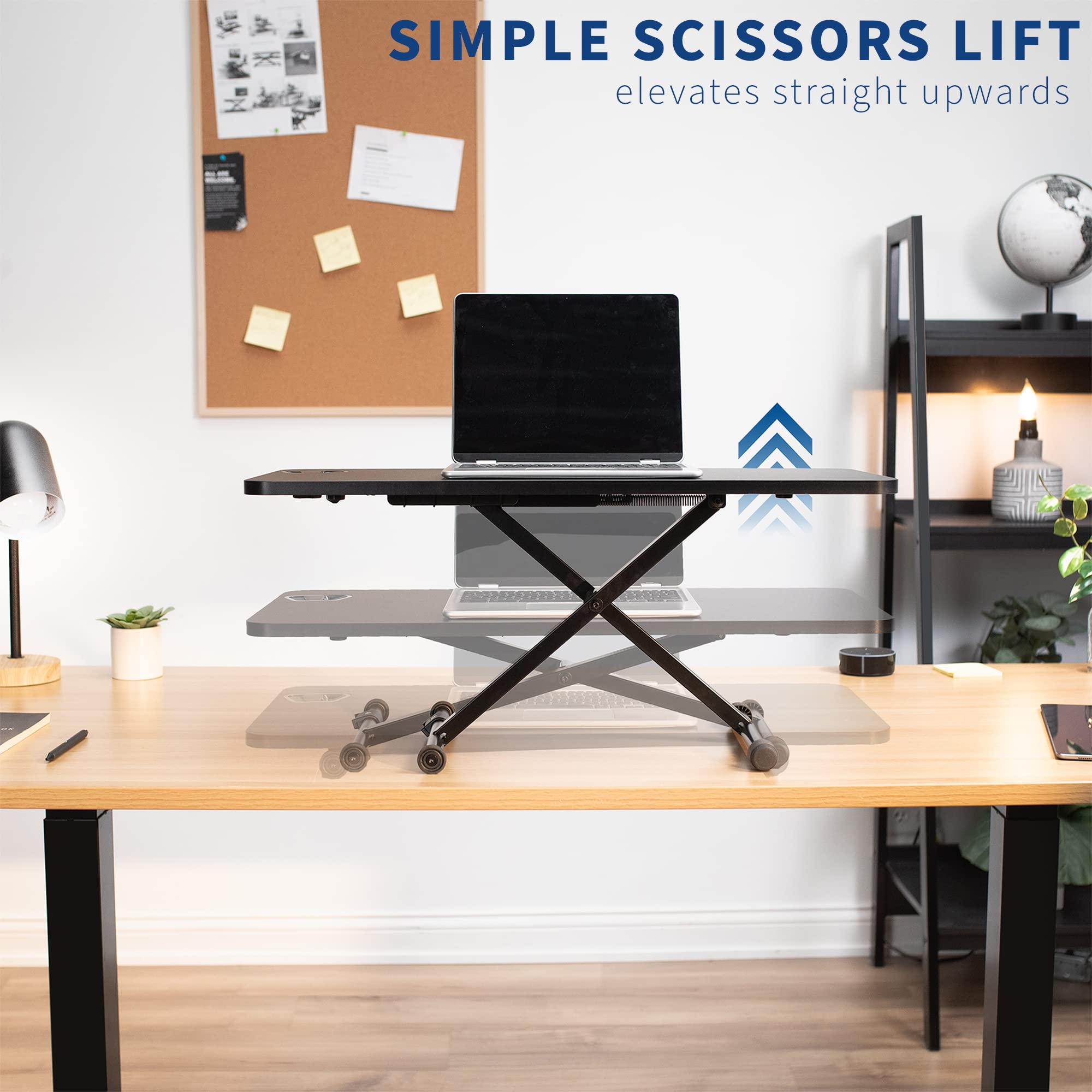 VIVO Black Small Single Top 28 inch Standing Desk Converter | Adjustable Height Scissor Lift Monitor Riser | Sit to Stand Workstation for Home Office, Gaming & Study | DESK-V011F