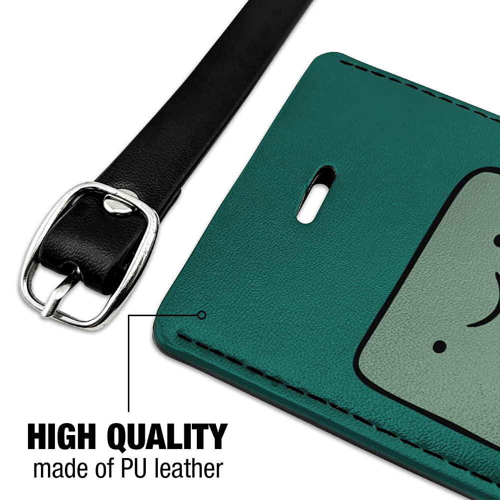 Adventure Time BMO Head Rectangle Leather Luggage Tag - Durable Suitcase ID Tag for Carry-On Bags - Perfect for Travel, Cosplay & Cartoon Fans