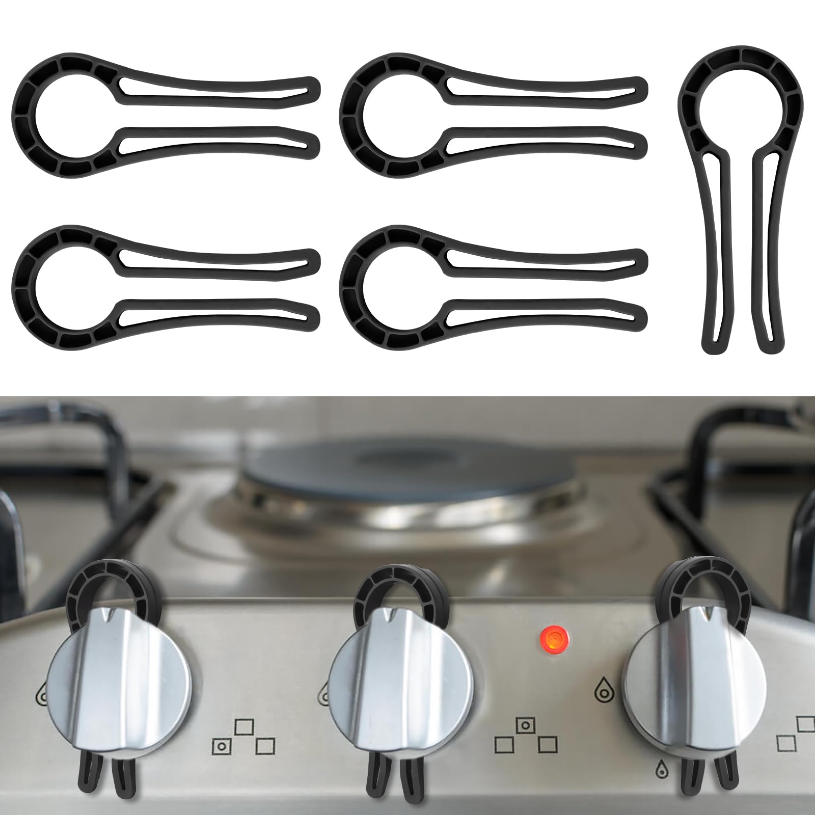 Gas Stove Knob Safety Locks - 5 Pack Child & Pet Proof Oven Knob Covers - Heat Resistant Black Stove Locks for Kitchen Safety - Perfect for Homes with Toddlers or Curious Pets