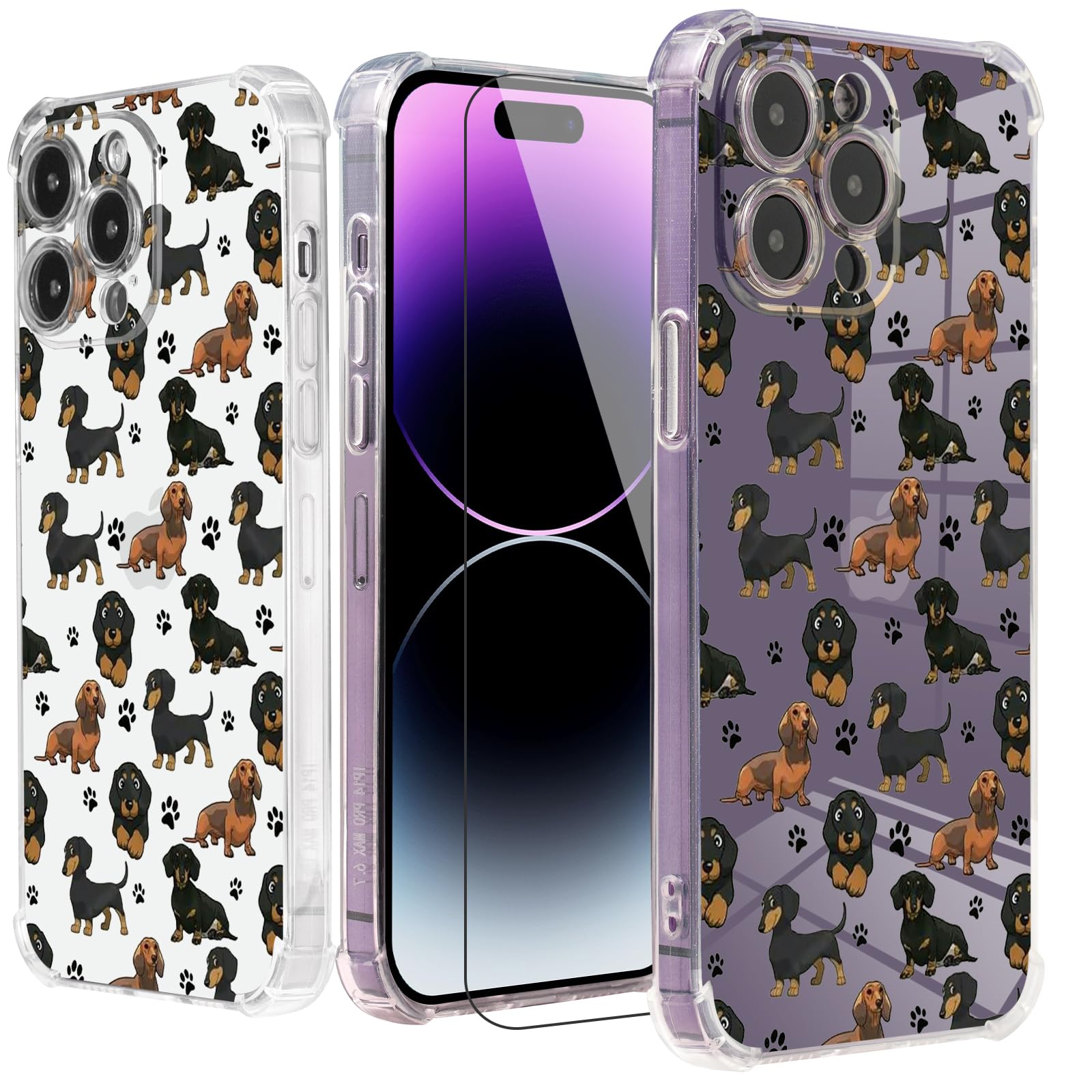 Dachshund Paws Design Clear Soft TPU Protective Case for iPhone 11 Pro Max (6.5 Inch) with Screen Protector - Shockproof 6.6ft Drop Protection | Cute Puppy Phone Cover for Dog Lovers, Daily Use & Outdoor Activities