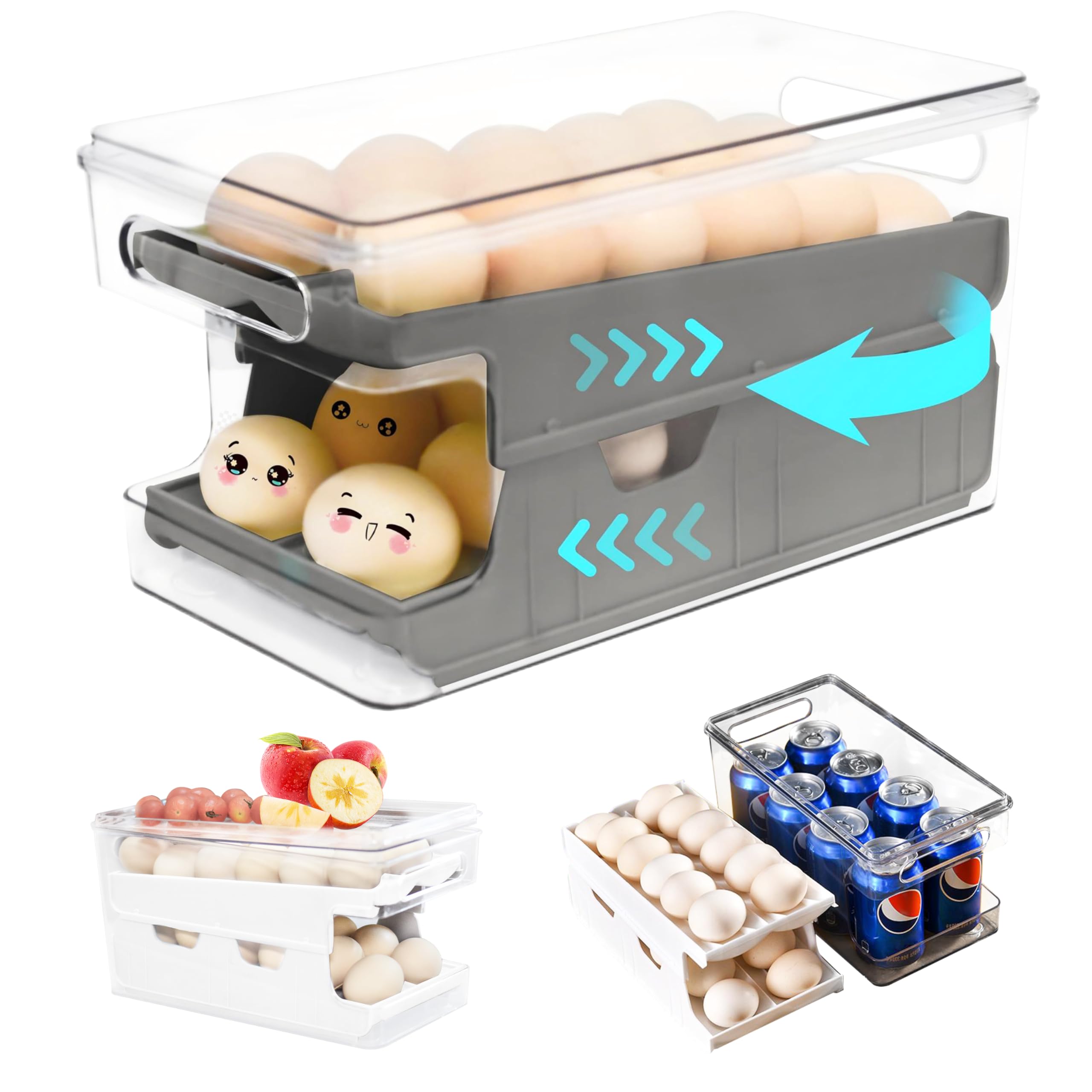 24-Count Automatic Rolling Egg Holder for Refrigerator - Space Saving Egg Dispenser & Storage Container - Kitchen Pantry Organization for Eggs - Perfect for Home, Restaurant, and Commercial Use (Gray)