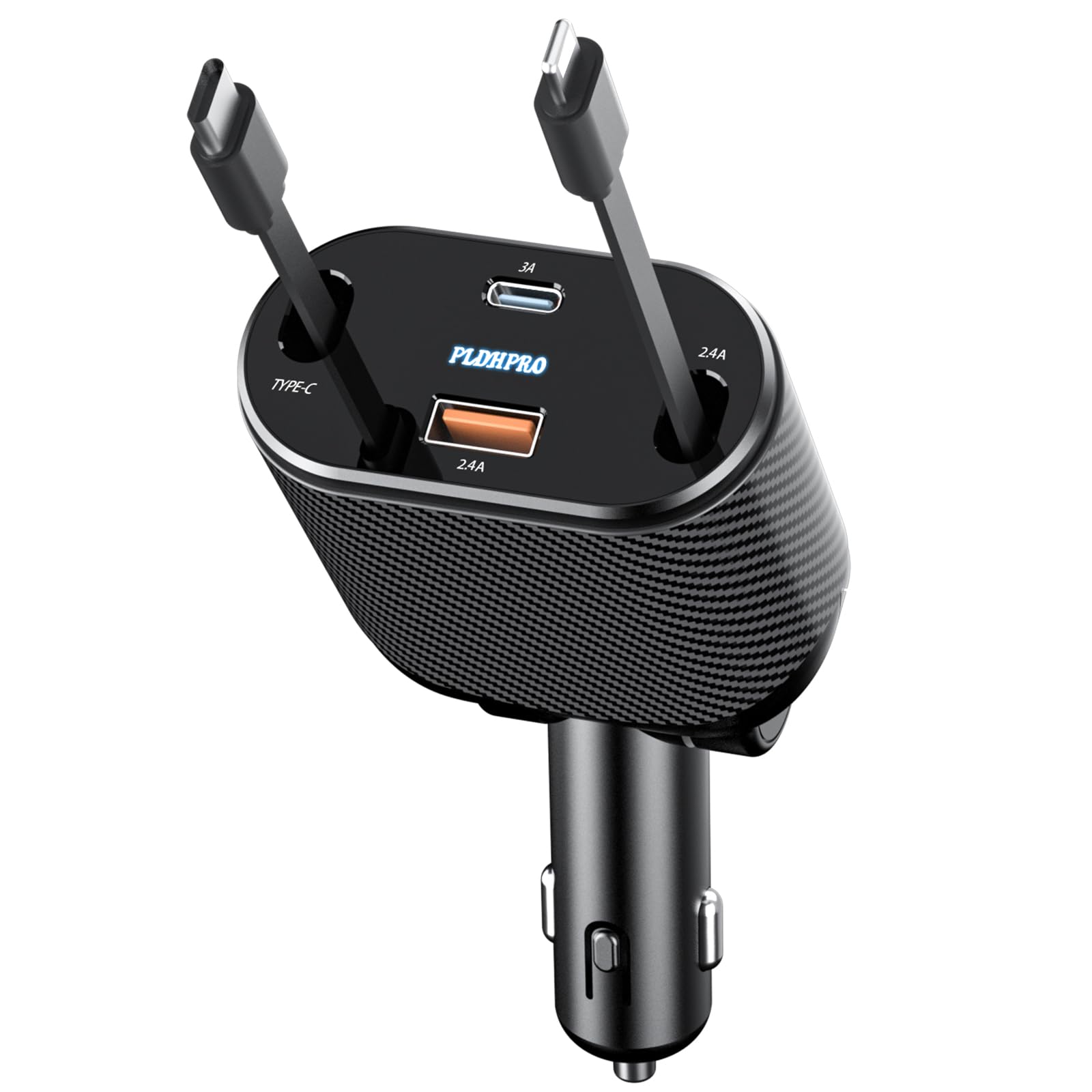 PLDHPRO 62W Fast Charging Retractable Car Charger 4-in-1 USB C Car Phone Charger Adapter with Cord - Compatible with iPhone 16/15/14/13/12/Pro/Max, iPad, Galaxy - Perfect for Road Trips, Commuting & Travel Accessories