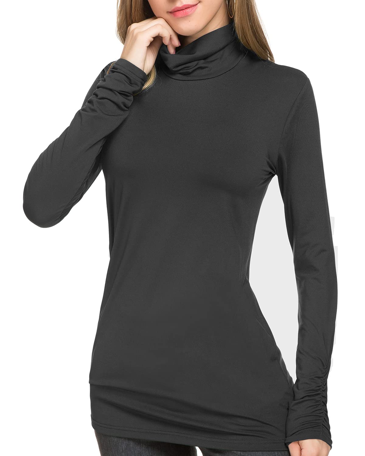 Women's Fleece-Lined Mock Turtleneck Thermal Top - Long Sleeve Lightweight Base Layer for Winter, Hiking & Outdoor Activities | Warm Layering Shirt for Cold Weather