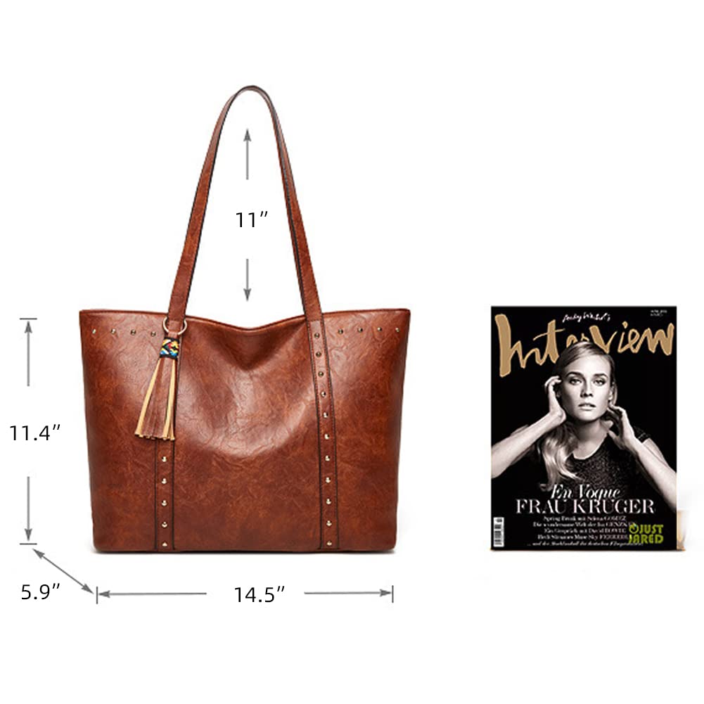 Yohora Women's Retro Leather Tote Bag - Large Capacity Shoulder Handbag for Work, Commute & Travel | Stylish Top Handle Purse for Everyday Use, Office & Shopping