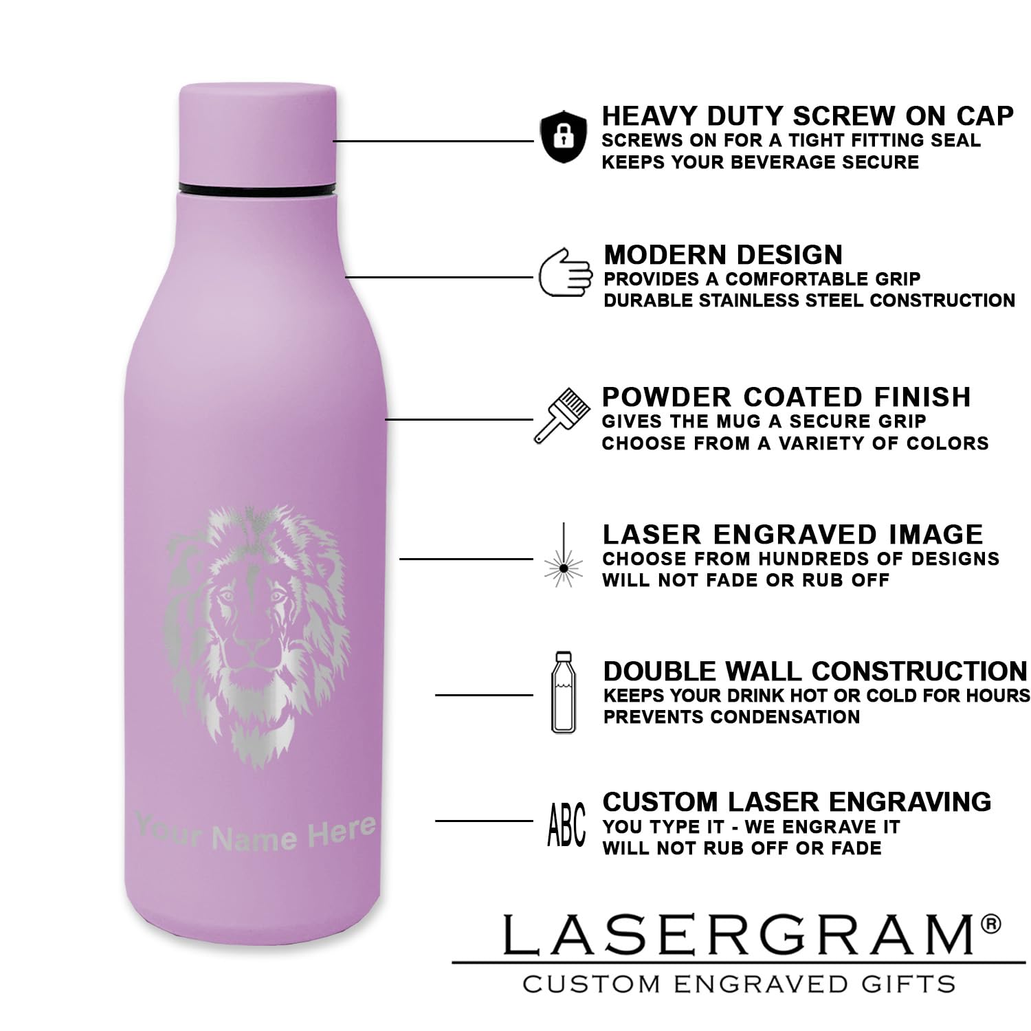 LaserGram Double Wall Insulated Stainless Steel Water Bottle with Dream Catcher Design - Personalized Engraved Name - Perfect for Gym, Hiking & Outdoor Activities