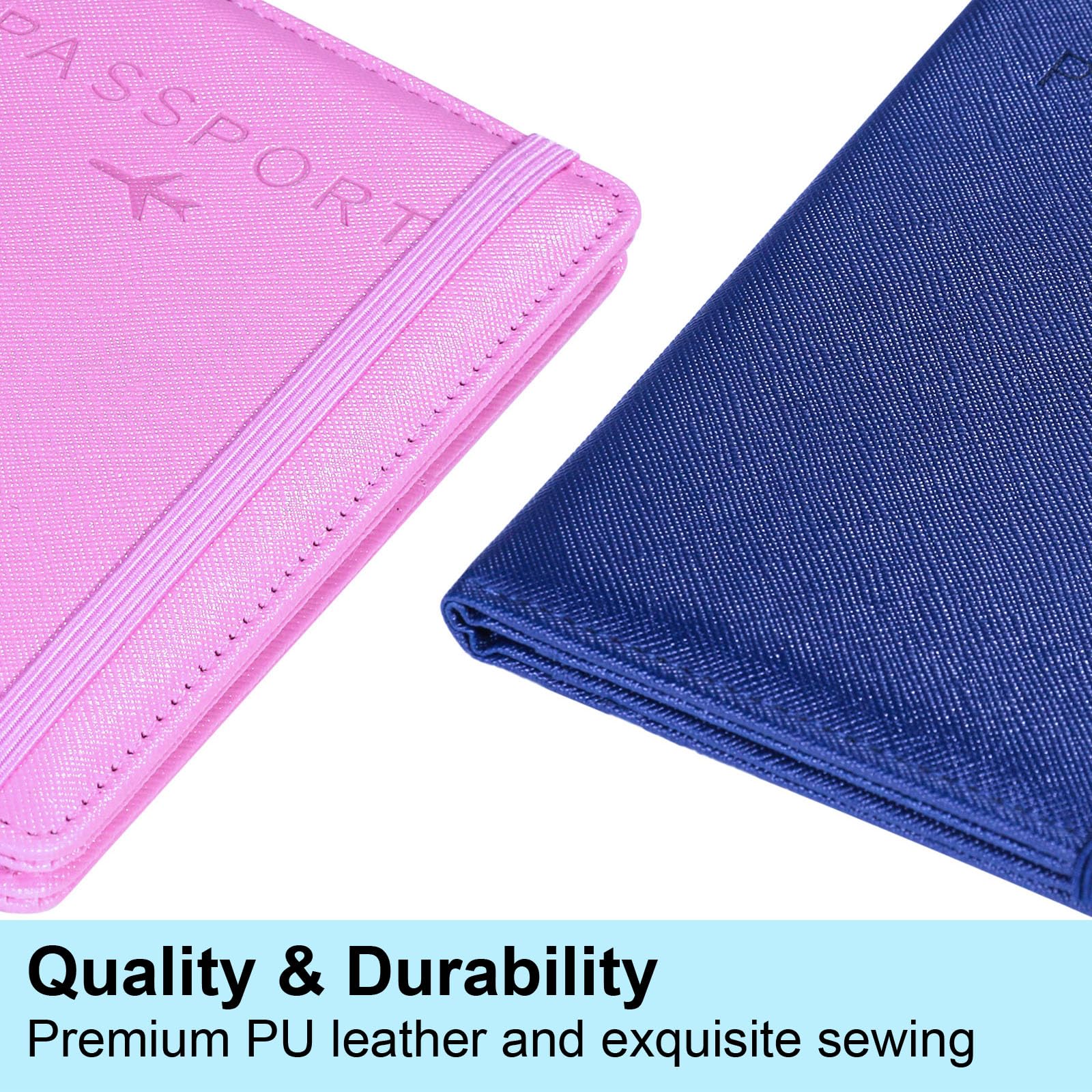 Premium RFID Blocking Passport Holder for Women & Men - Travel Wallet Cover Case with Multiple Card Slots (Dark Blue & Pink) - Perfect for International Trips, Vacations & Business Travel