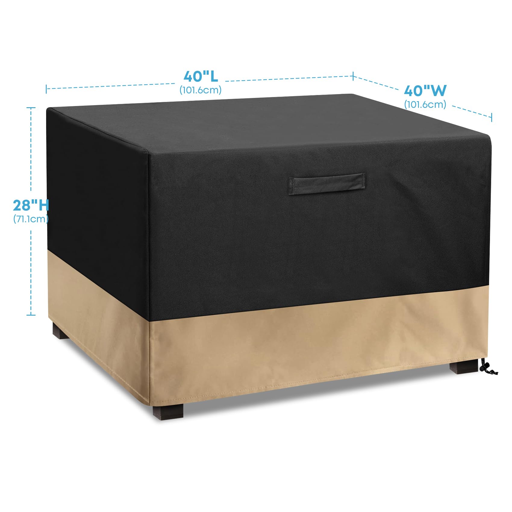 Stanbroil 40-Inch Waterproof 600D Square Fire Pit Cover - Heavy Duty Outdoor Protection for Fire Pit Tables, Fire Bowls & Patio Furniture (Black) | Perfect for Backyards, Decks & Camping Areas