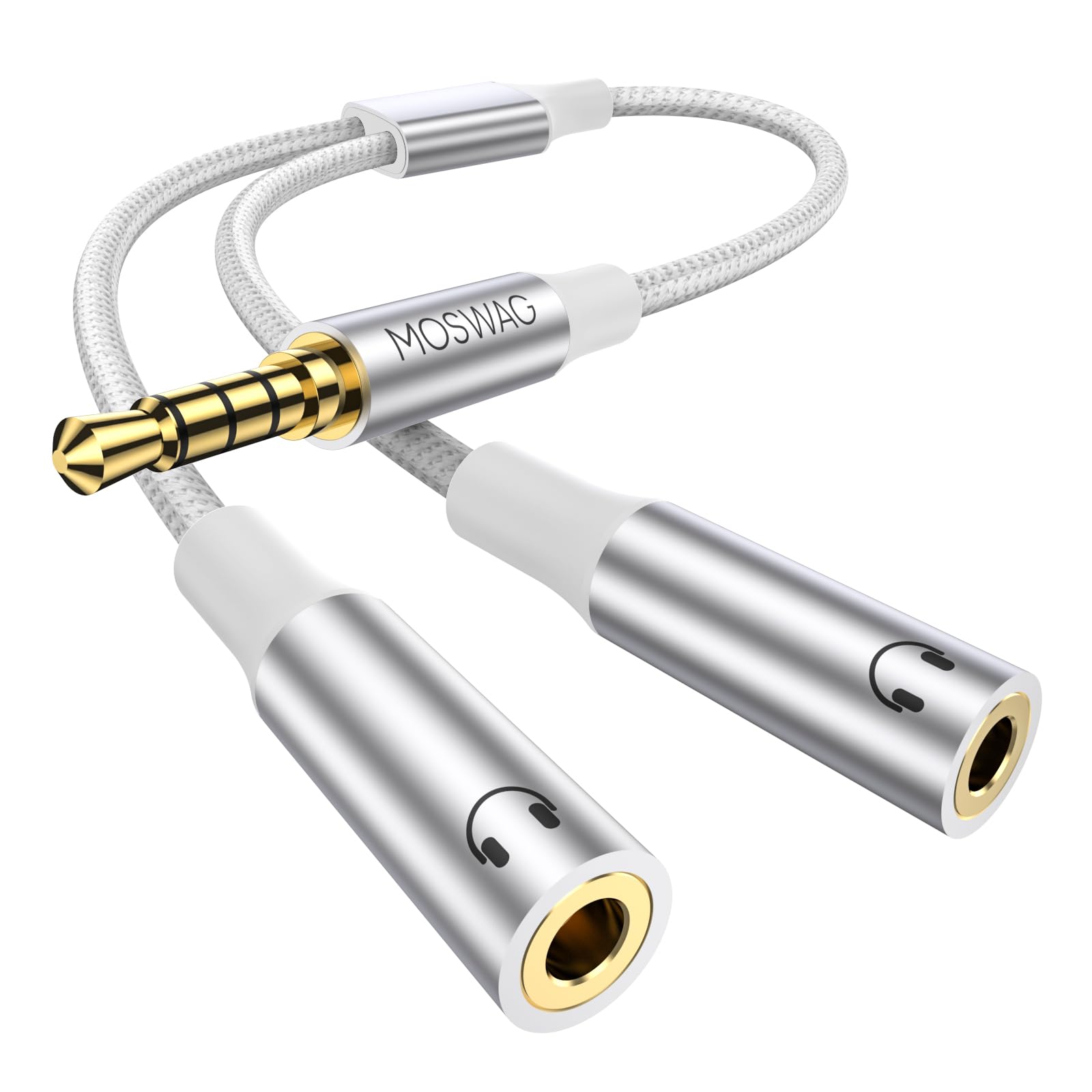 MOSWAG 3.5mm Headphone & Microphone Splitter Cable - Male to Dual Female Audio Y Adapter for iPhone, Samsung, iPad, PC, Gaming & Recording (Compatible with Apple, Android, Tablets) - Perfect for Music Sharing, Podcasting & Online Classes