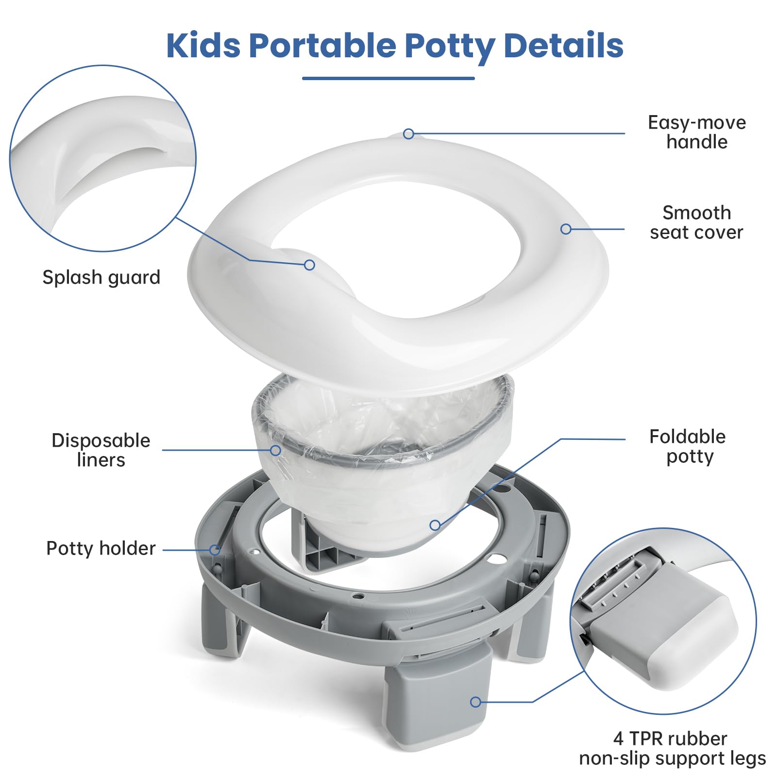 Portable Toddler Travel Potty - Foldable Kids Potty Training Toilet with Splash Guard for Boys & Girls | Car Potty Seat with Travel Bag & 60 Liners | Ideal for Road Trips, Camping & Outdoor Activities