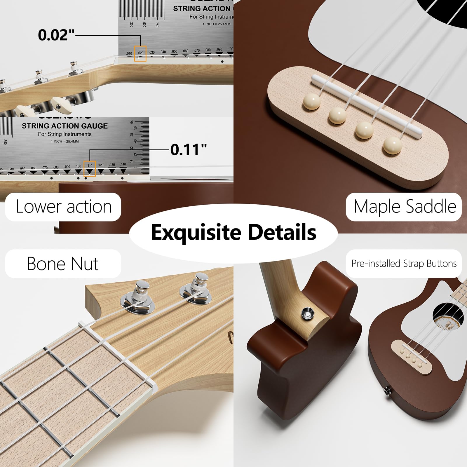 Soprano Ukulele Beginner Kit - 21.5 Inch Spruce Wood Ukelele with White Pickguard, Gig Bag, Digital Tuner, Strings, Picks, Strap & Cleaning Cloth | Perfect for Beginners, Travel, Beach Parties & Music Lessons (Model P005WBN)