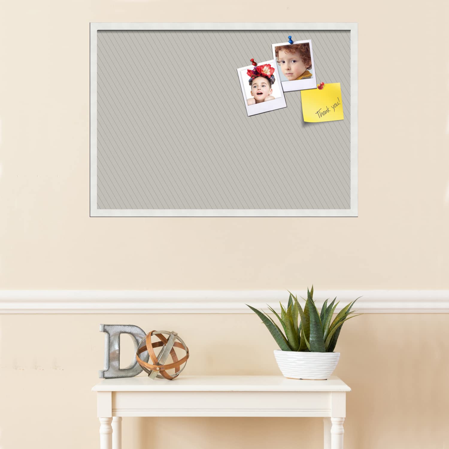 PinPix 34x24 Inch Cork Bulletin Board with Lux Stripes Pewter Design & Satin White Frame - Stylish Wall Organizer for Home Office, School Classroom, Dorm Room Decor - Perfect for Notes, Photos, Reminders & Inspirational Displays (PinPix-1671)
