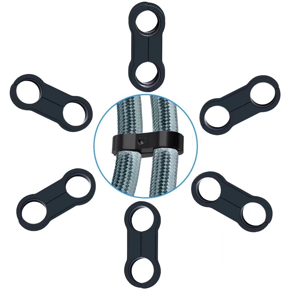 8AN Black Aluminum Hose Clamp Separator - Fuel, Oil, Brake, Water & Gas Line Adapter (6-Piece Set) for Automotive, Marine & Industrial Applications