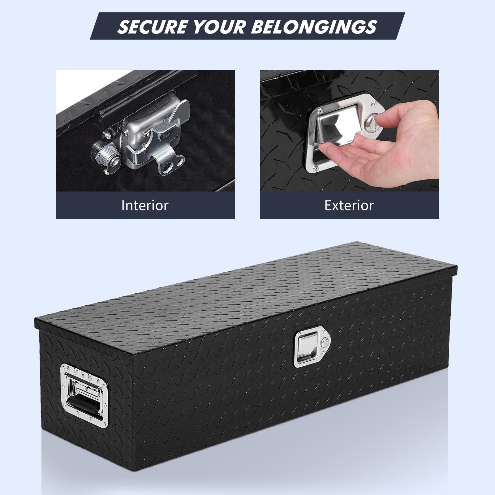 Garvee 48 Inch Aluminum Truck Tool Box with Sliding Shelf - Diamond Plate Tool Storage Box for Pickup, Trailer & Work Trucks | Lockable Side Handle & 2 Keys Included | Heavy Duty Organization for Construction, Landscaping & Roadside Emergencies