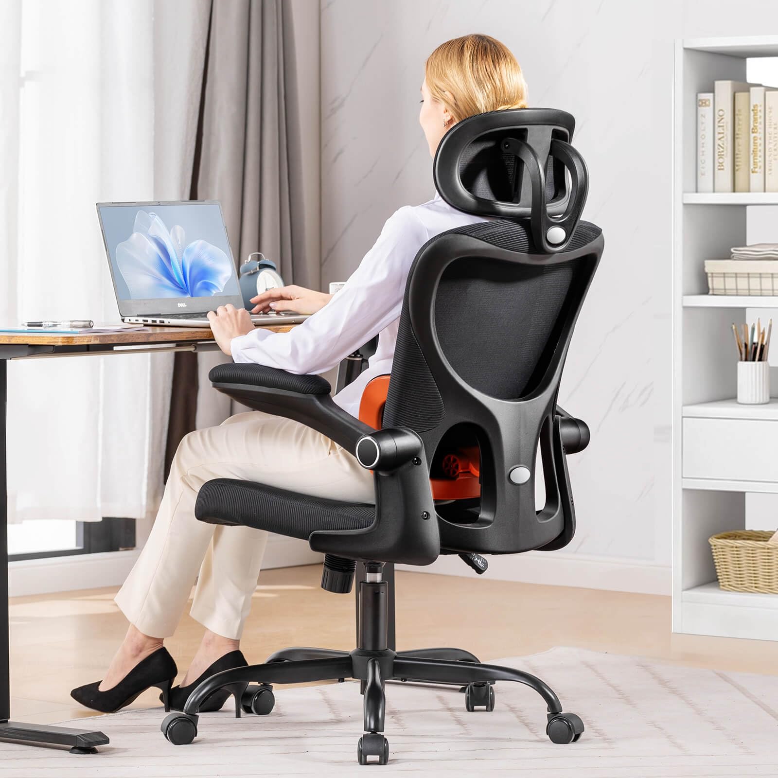 COMHOMA Ergonomic Office Desk Chair with 3D Adjustable Lumbar Support & Headrest - High Back Executive Computer Chair for Back Pain Relief, Flip-Up Armrests, Comfortable Mesh Task Chair (Ergo-Black) - Perfect for Home Office, Gaming, and Long Work Sessions