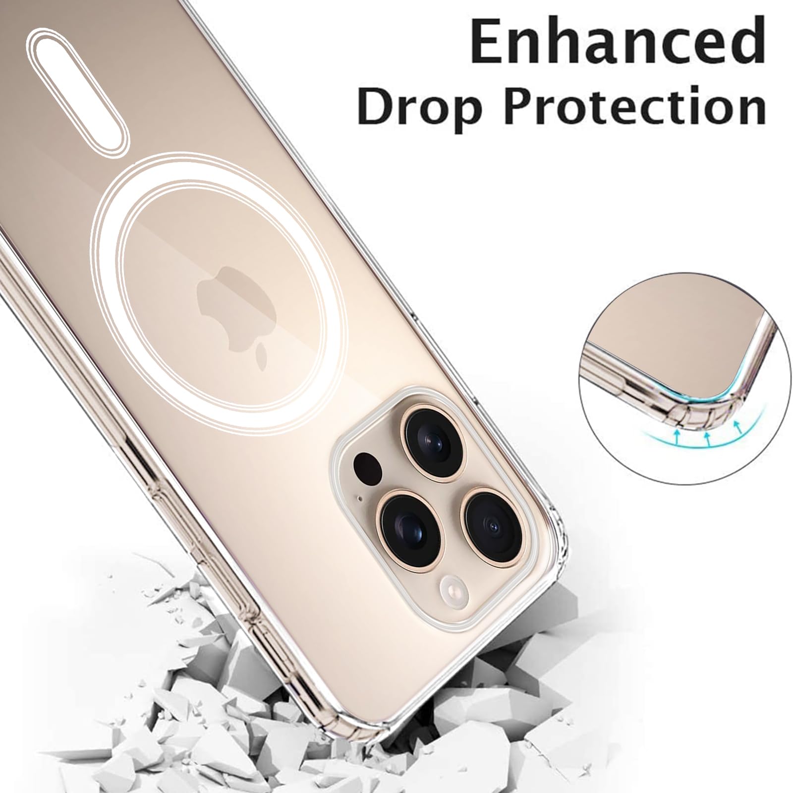 Pnakqil Magnetic Silicone Case for iPhone 16 Pro Max - MagSafe Compatible, Shockproof Transparent Cover with Adjustable Shoulder Strap & Charging Cord (Black) - Perfect for Outdoor Activities, Travel & Daily Protection