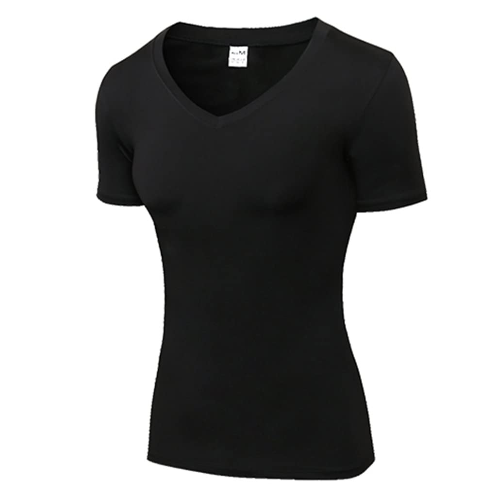 EKDSPW Women's V-Neck Quick Dry Fitness T-Shirt - Breathable Workout Top for Yoga, Running & Gym - Moisture Wicking Activewear (Black, Size S) - Perfect for High-Intensity Training & Casual Wear