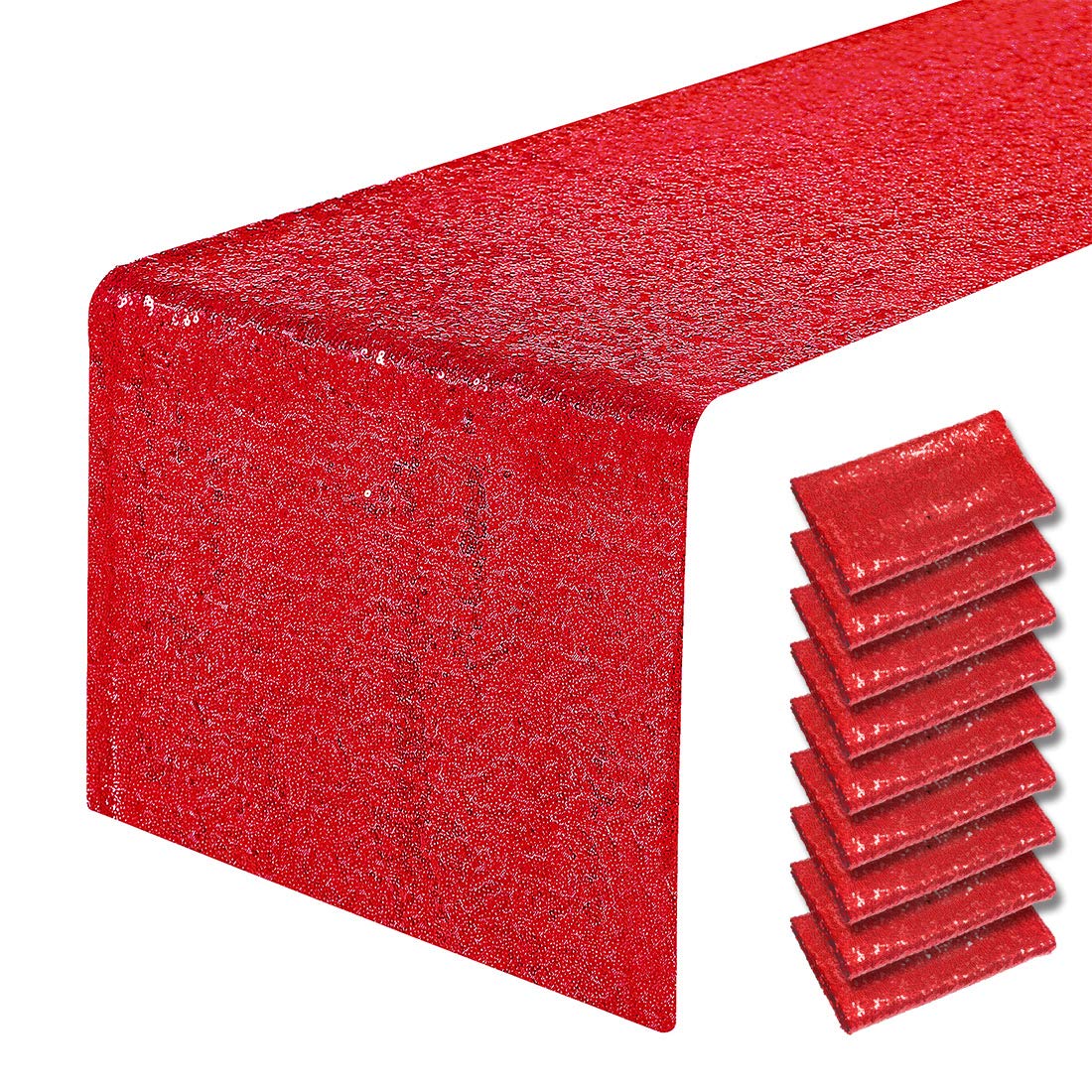 10 Pack 12x108 Inch Red Sequin Table Runners - Glitter Party Table Decor for Weddings, Birthdays, Bachelorette, Bridal & Baby Showers, Holiday Celebrations - Perfect for Dining Tables, Buffets, and Event Centerpieces