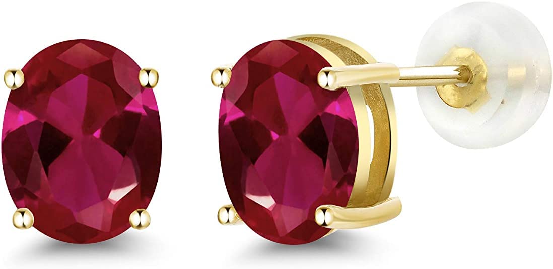 1.20 Carat Oval Cut Lab-Created Ruby Stud Earrings for Women & Girls - 14K Yellow Gold Plated - Perfect for Weddings, Parties & Everyday Elegance