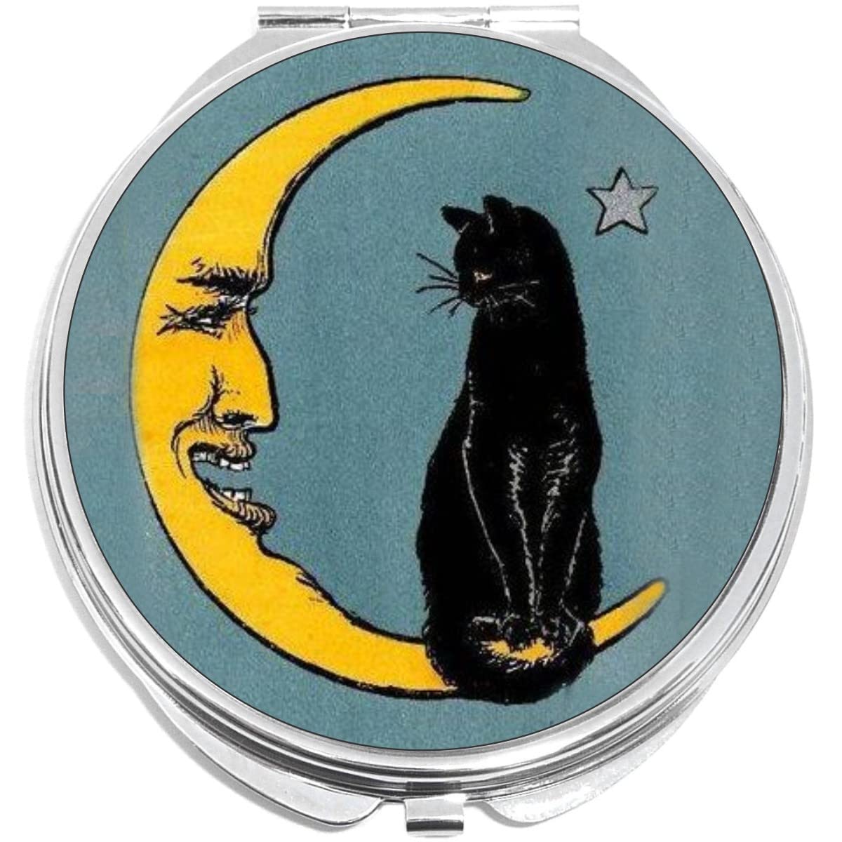 NewCharms Cat & Moon Compact Mirror - Portable Folding Makeup Mirror with Mirror for Purse & Travel | Perfect for On-the-Go Touch Ups, Home Vanity & Gift Giving