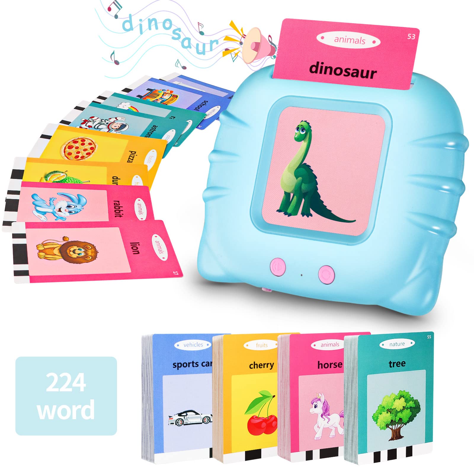 Educational Talking Flash Cards for Toddlers Age 2-6 | 224 Sight Words Speech Therapy Toys | Autism Sensory Learning Toys for Boys & Girls | Perfect Gift for Preschool Learning & Home Education (Blue)