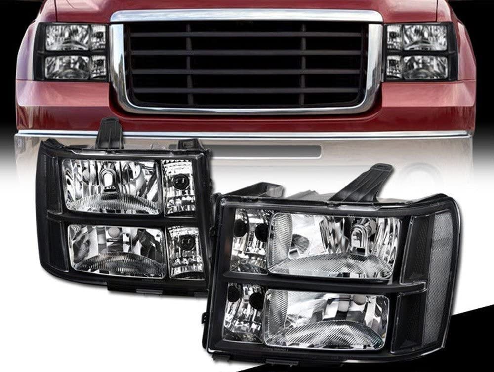 2007-2014 GMC Sierra 1500/2500HD/3500HD/Denali Replacement Headlights - OE Style Euro Black Crystal Clear Housing with Turn Signal & Parking Lights (Pair) | Durable LED Headlamps for Night Driving & Off-Road Use