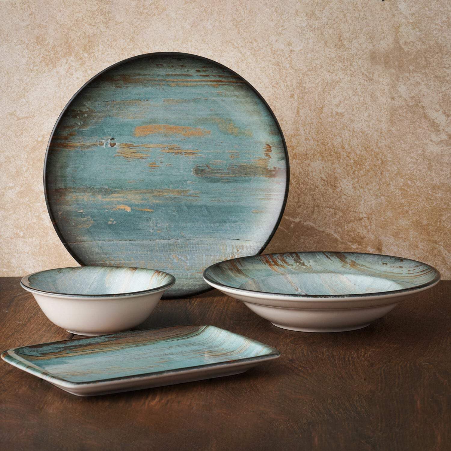 Madera 4-Piece Dinnerware Set for 1 - Elegant Stoneware Plates & Bowls for Everyday Dining & Entertaining