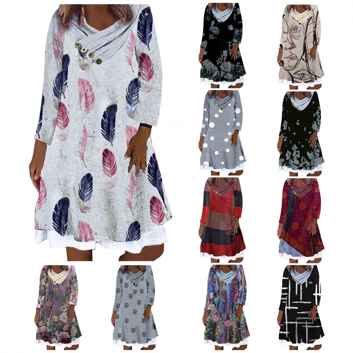FEDULK Women's Floral Print Long Sleeve Swing Dress - Baggy Y2K Style Casual & Party Tea Dress for Women | Perfect for Daily Wear, Office, Date Night & Special Occasions