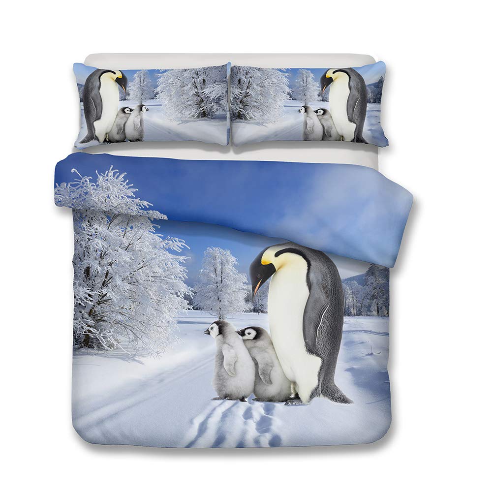REALIN Penguin Series Duvet Cover Set - 3D Animal Print Bedding Set (2/3/4PCS) for Twin/Full/Queen/King Size Beds | Soft Quilt Cover, Sheets & Pillow Shams | Perfect for Kids' Rooms, Winter Bedding & Themed Decor (King Size 229x259cm, 4PCS)