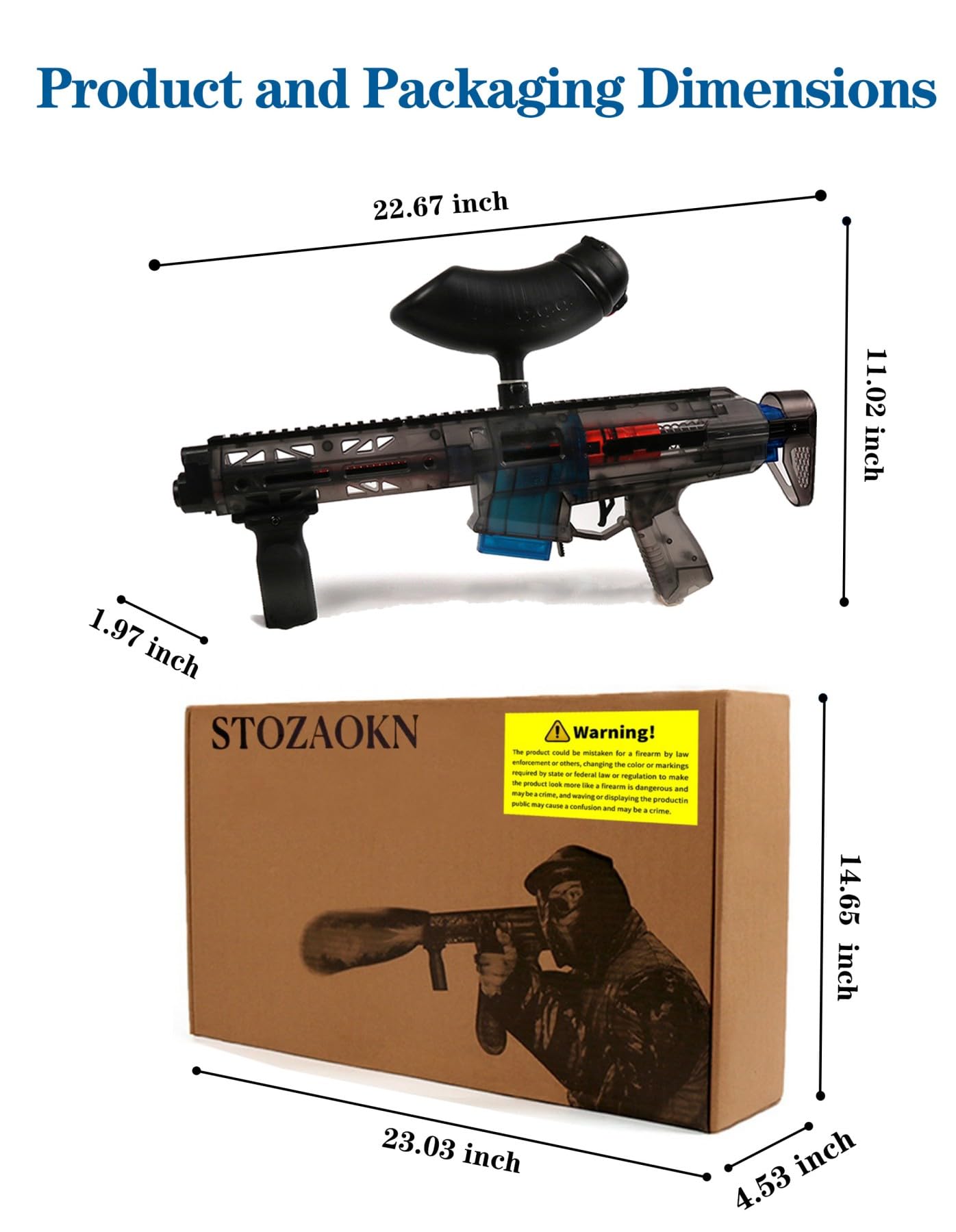 Spring-Powered Paintball Gun Toy for Adults & Teens 15+ | Black Paintball Marker for Outdoor Games, Team Sports & Backyard Fun