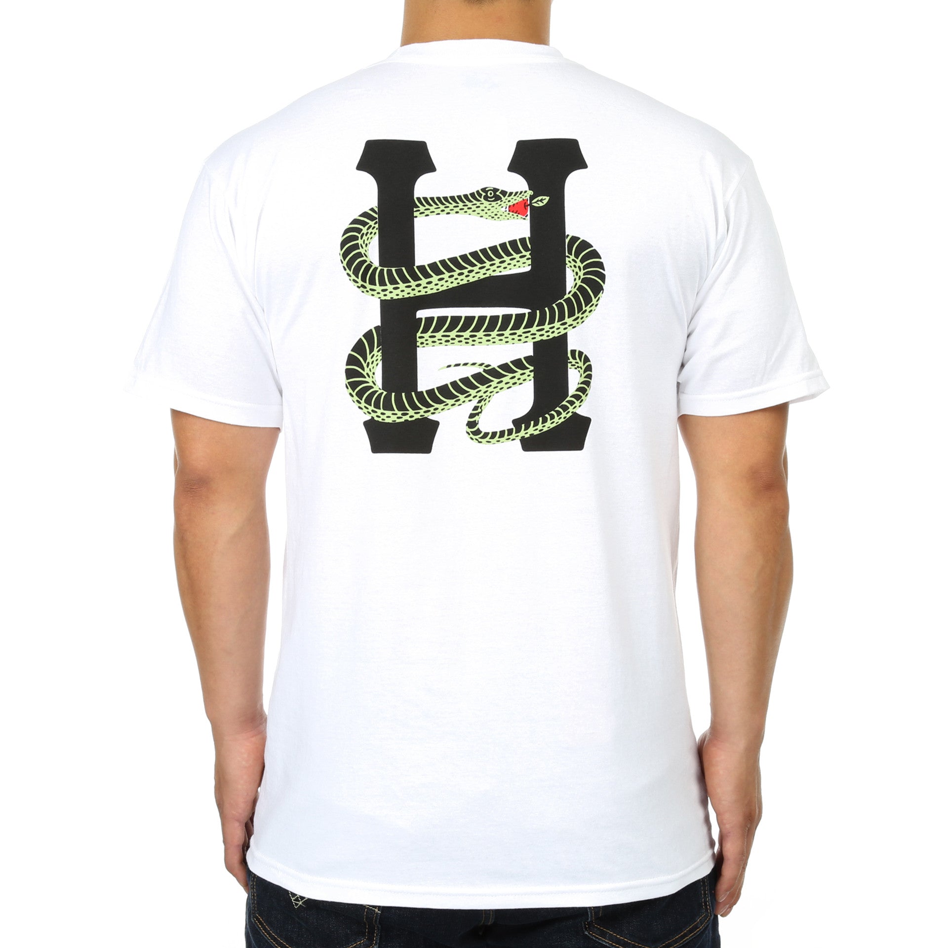Huf Serpent Classic H Graphic T-Shirt for Men - White Cotton Tee for Casual Wear & Street Style