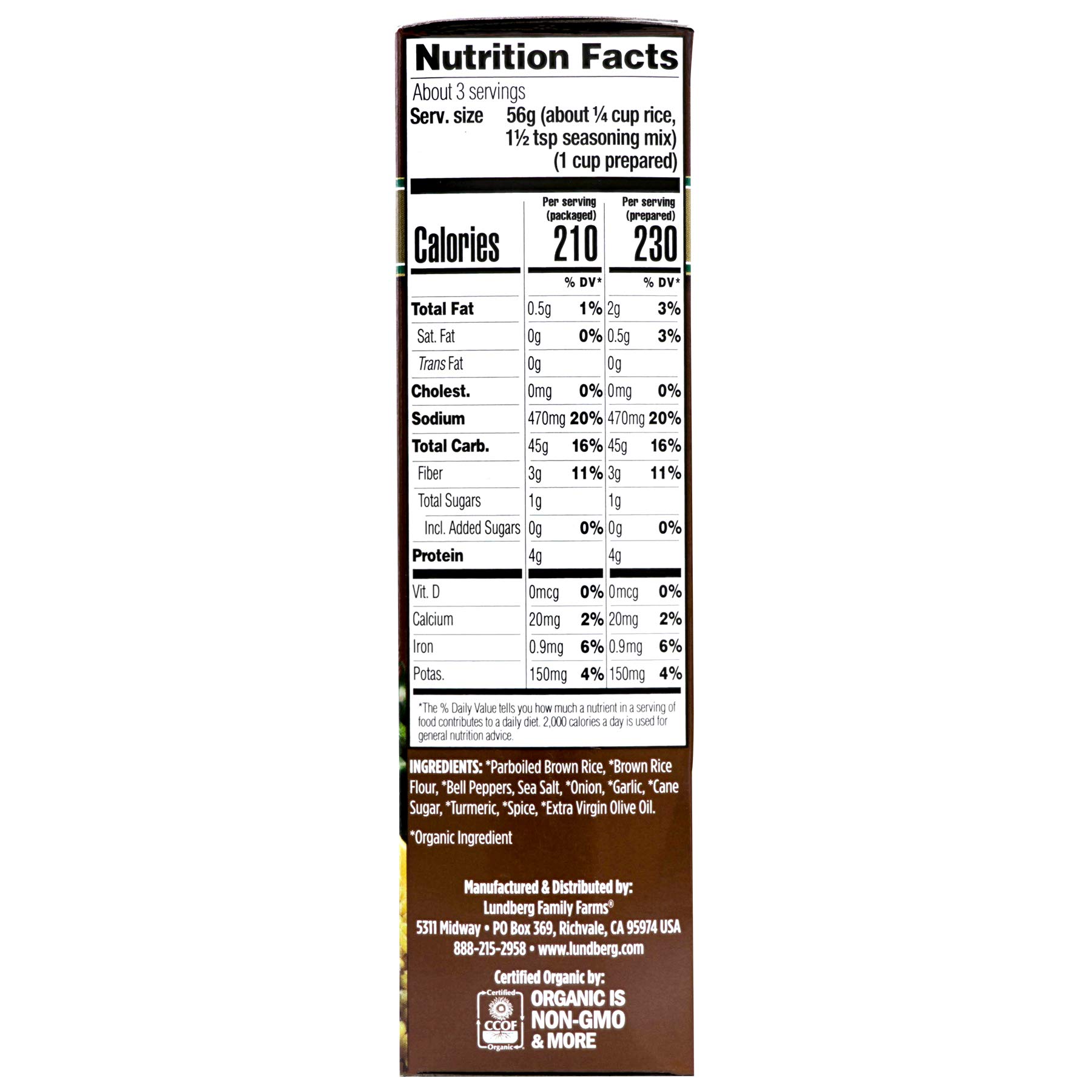 Organic Whole Grain Yellow Rice - Lundberg Family Farms | Savory Blend, Non-GMO, Gluten-Free, USDA Certified, Vegan & Kosher (6 oz, 6-Pack) - Perfect for Side Dishes, Meal Prep & Healthy Pantry Staples