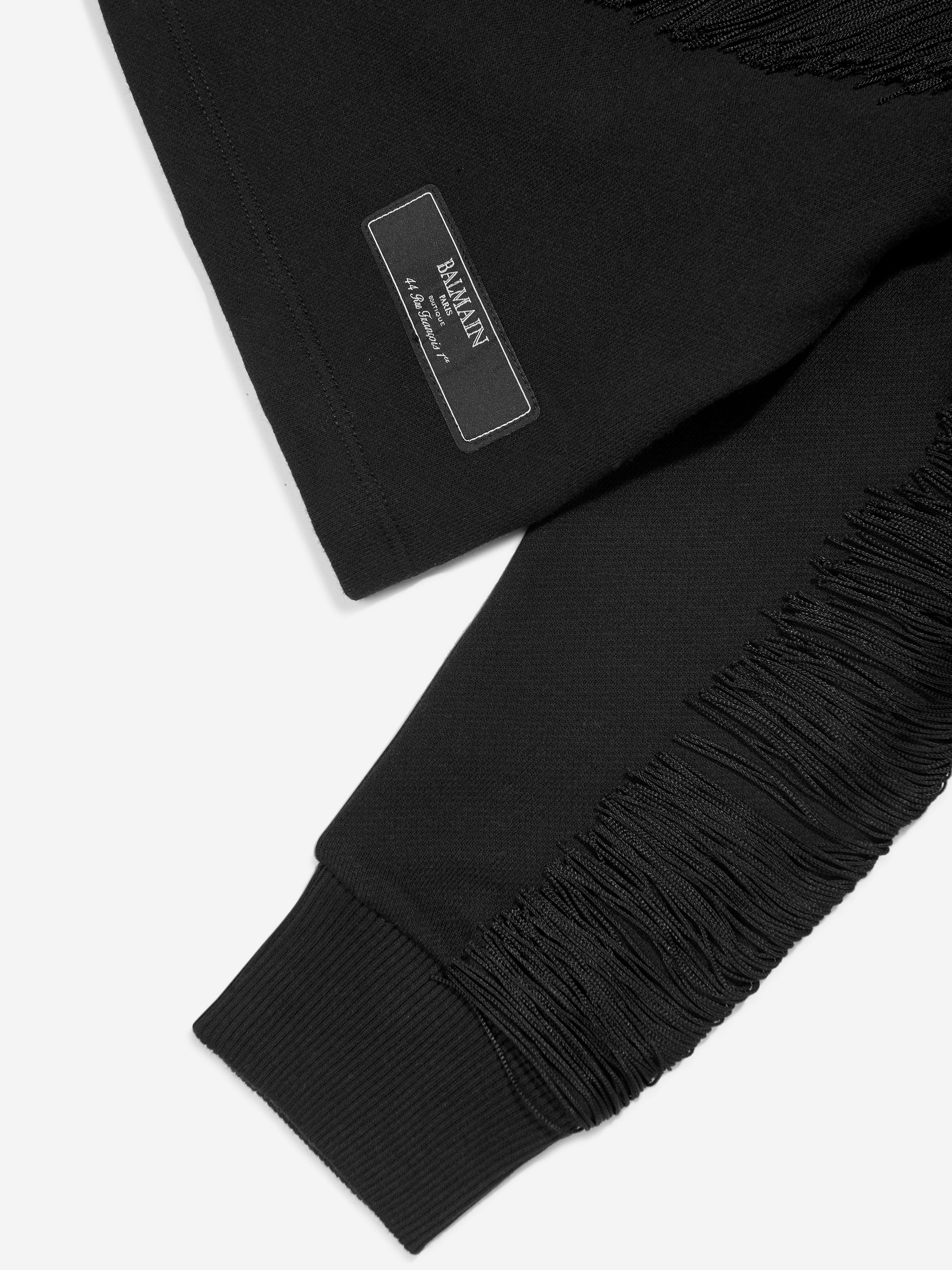 Balmain Black Fringed Sweatshirt for Girls | Trendy Embellished Hoodie for School, Parties & Casual Outings