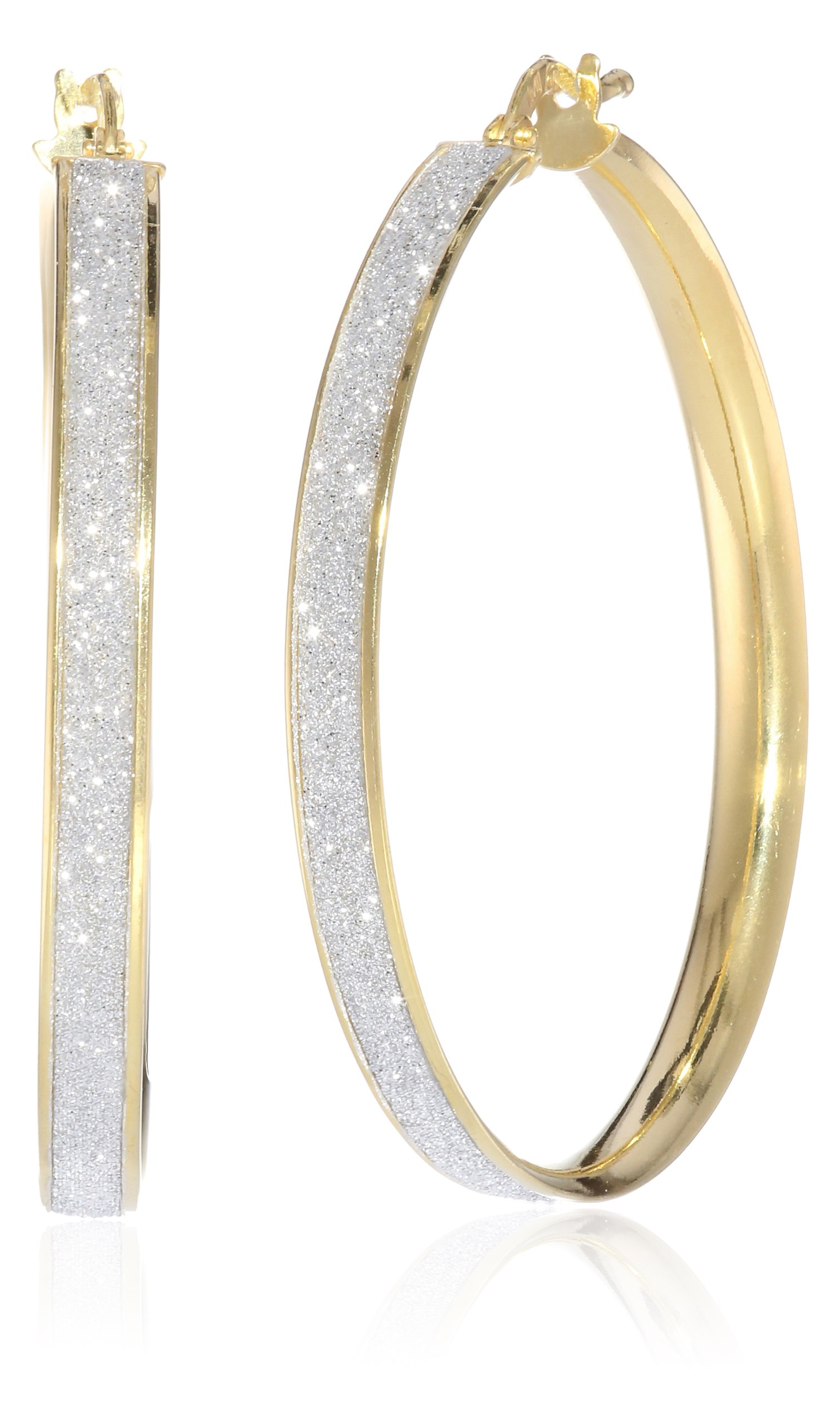 Sparkling 35mm Sterling Silver Gold Plated Hoop Earrings for Women - Italian Crafted Jewelry for Parties, Weddings & Everyday Elegance