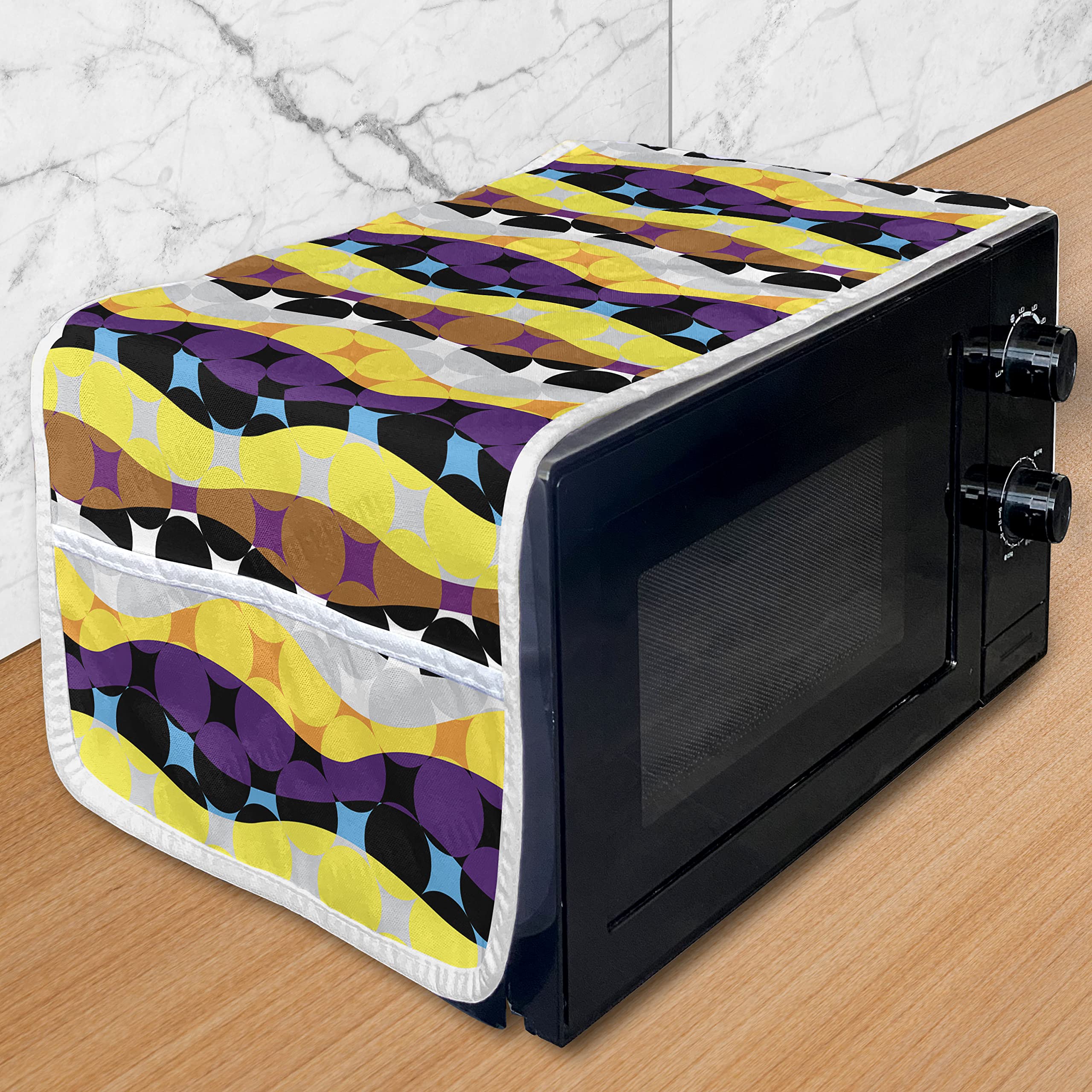 Ambesonne Colorful Microwave Cover - Geometric Circles & Polka Dots Waterproof Kitchen Organizer with Pockets, 36