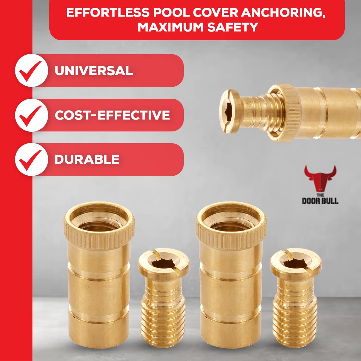 Brass Pool Cover Anchors for Concrete & Pavers Deck - Universal 3/4