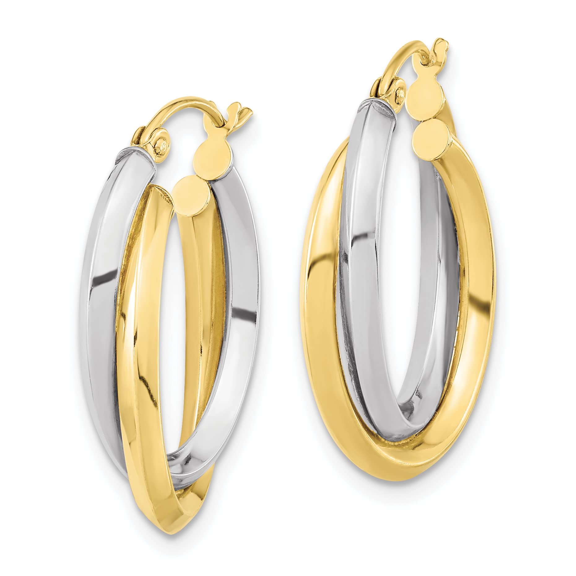 10K Two-Tone Gold Double Oval Hoop Earrings for Women - 23.8mm Polished Elegant Dangle Earrings - Perfect for Parties, Weddings & Everyday Wear