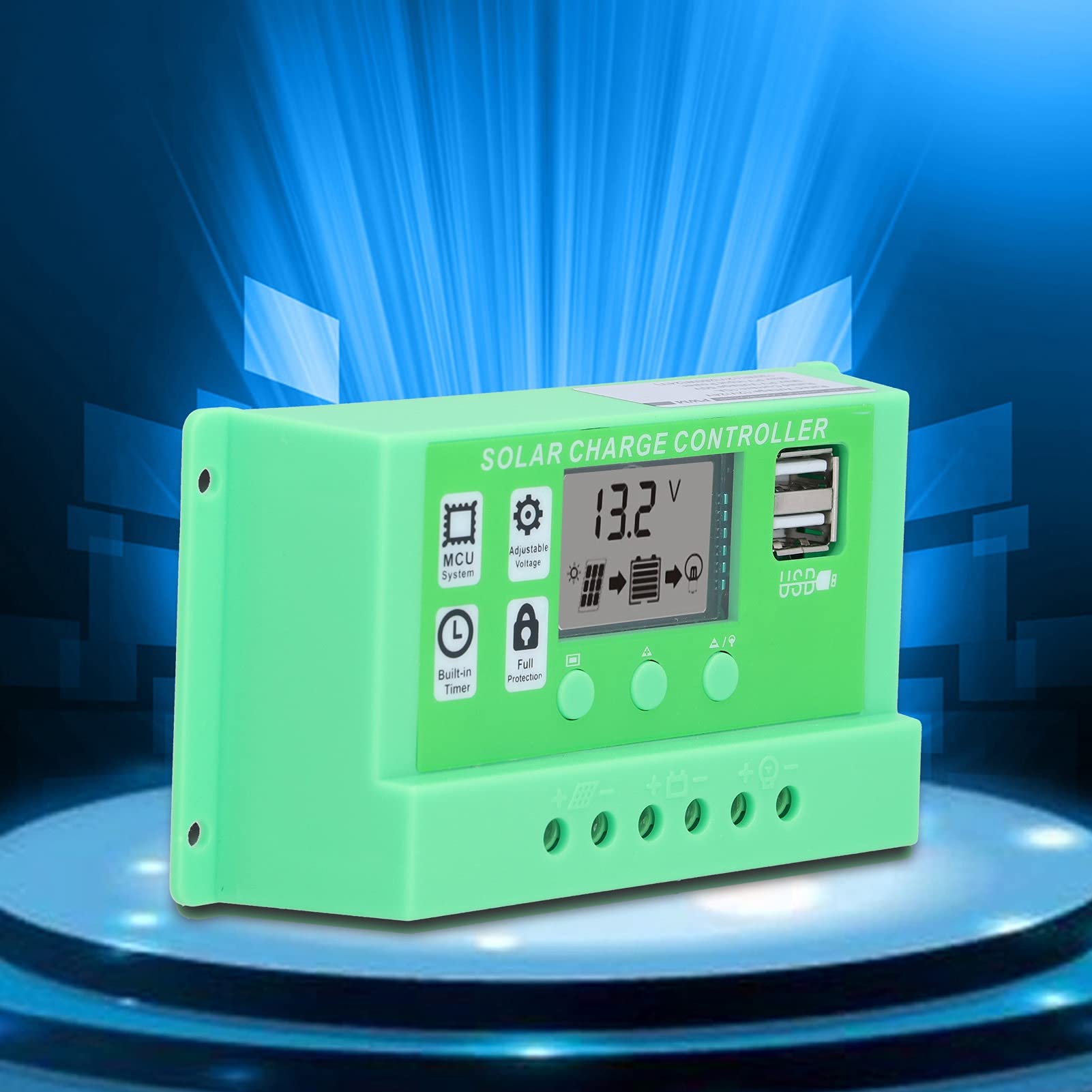 12V/24V PWM Solar Charge Controller with LCD Display - 10A Solar Panel Regulator for RV, Boat, Off-Grid Power System - Efficient Battery Charging Management for Renewable Energy