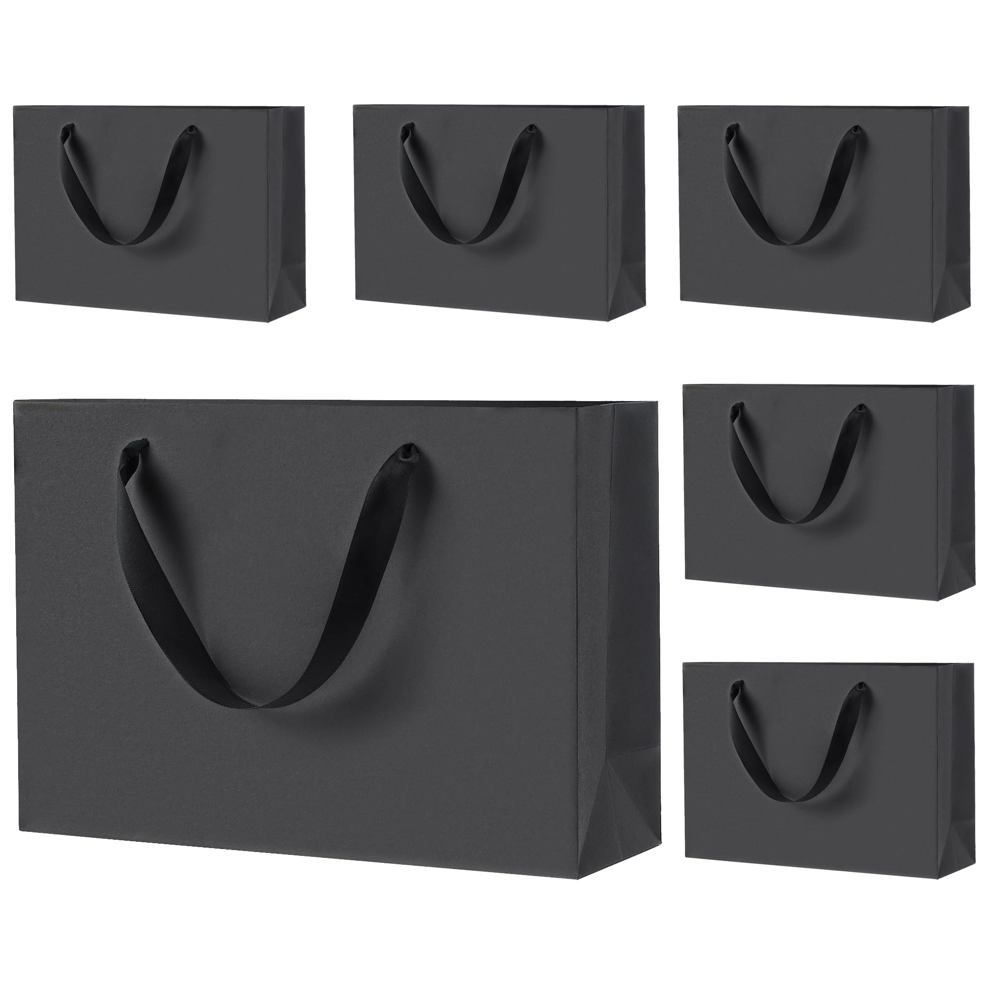 Argivean Black Gift Bags Medium (6 Pack) - 12.6x4x8.7 Inch Premium Party Favor Bags with Handles for Weddings, Birthdays, Business Events & Holiday Gifting - Perfect for Corporate Favors, Bridal Showers & Special Occasions