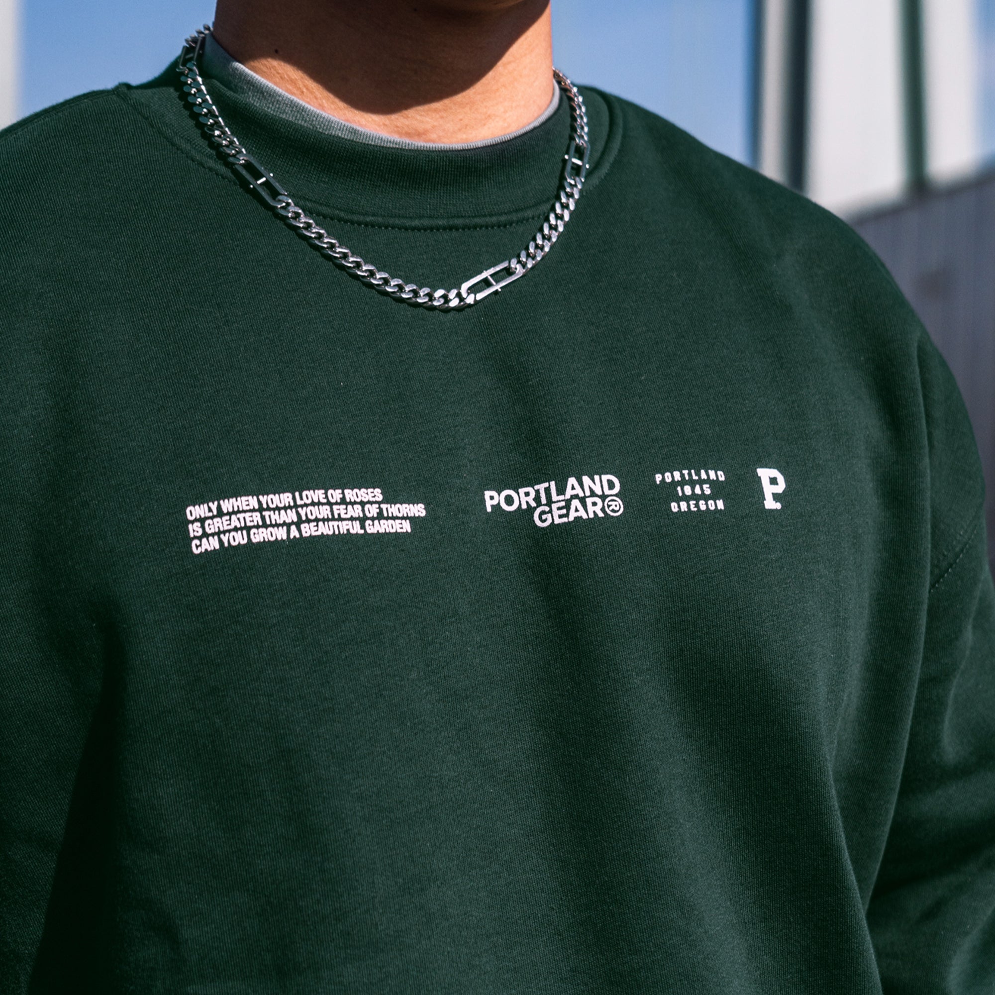 Pine Green Sueded Slogan Crewneck Sweatshirt - Soft & Stylish Pullover for Casual Wear, Street Fashion & Everyday Comfort
