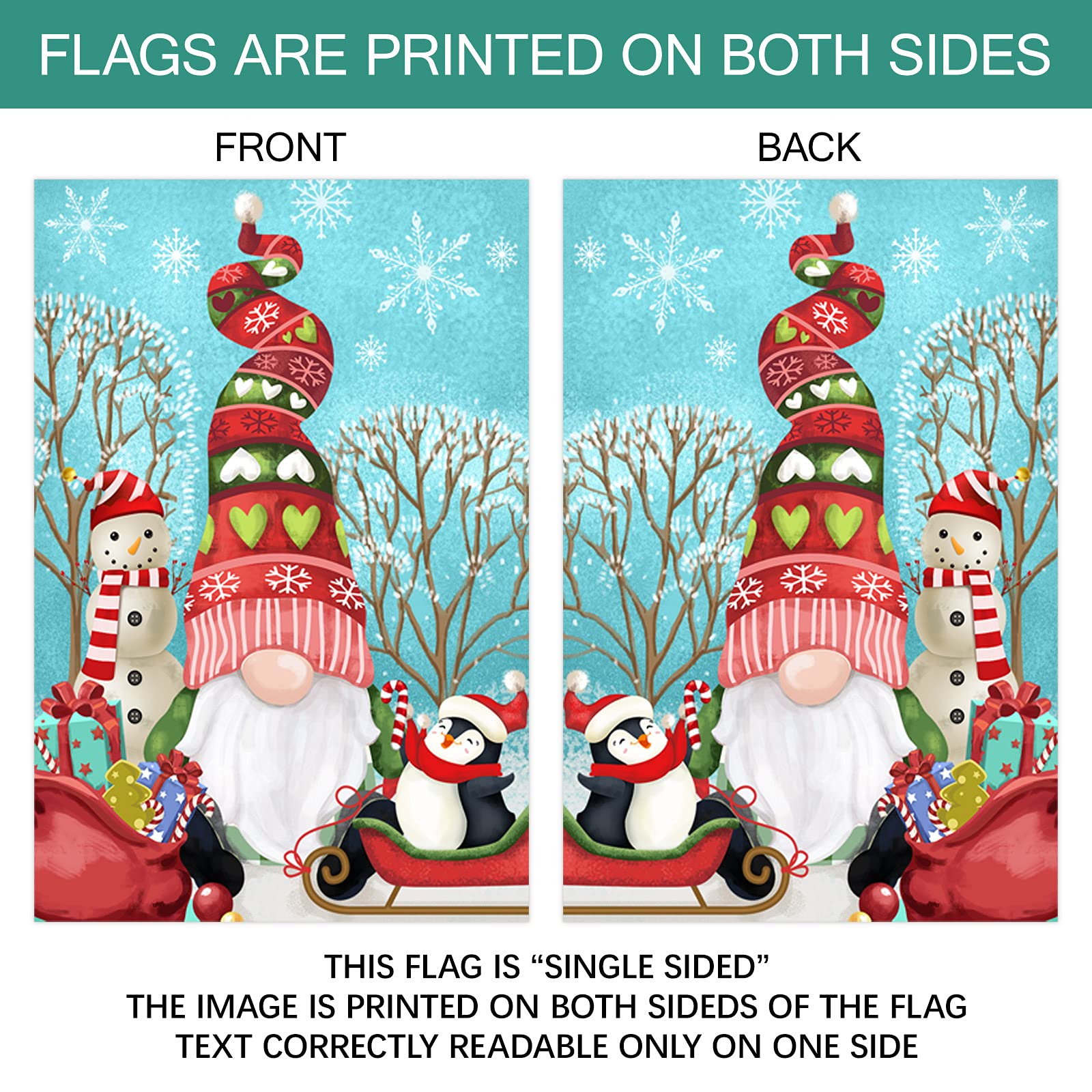 Christmas Gnome with Snowman & Penguin Outdoor Yard Flag - 28