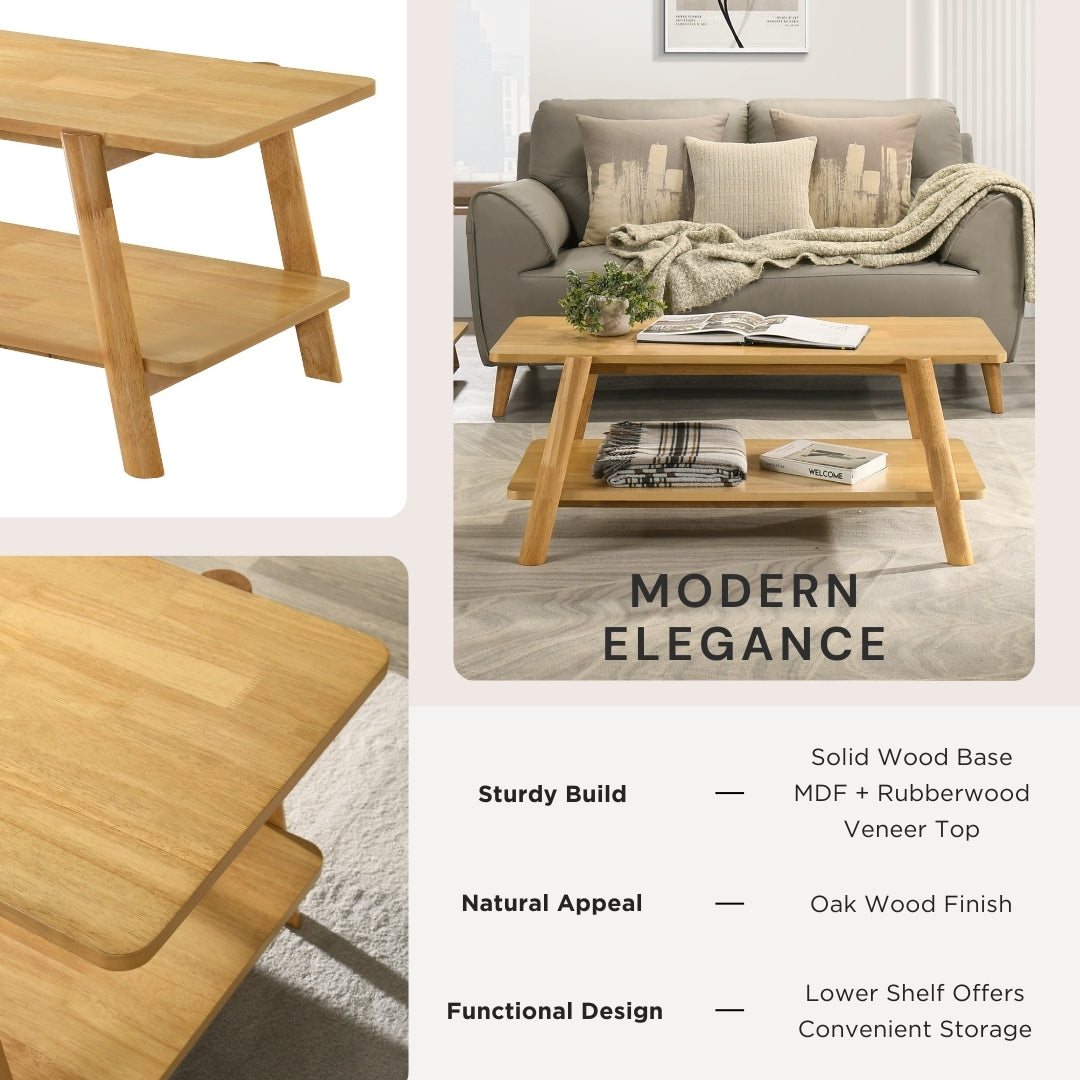 Mid Century Modern Roundhill Furniture Metz Wood Shelf Coffee Table - Stylish Living Room Accent for Books & Decor