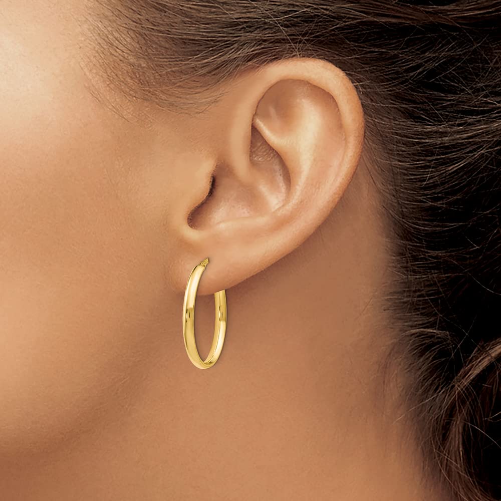 14K Yellow Gold Oval Tube Hoop Earrings - 26mm x 18mm Dainty Minimalist Jewelry for Women - Perfect for Everyday Wear, Date Night & Special Occasions