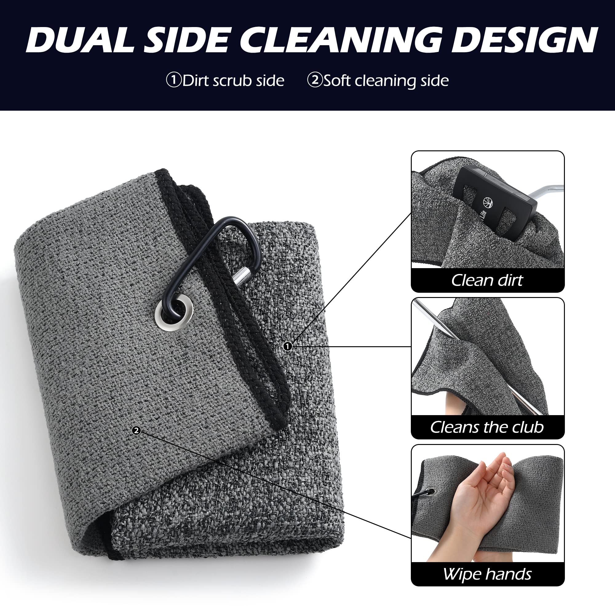 Tri-fold Golf Towel with Scrub & Soft Sides - Club & Ball Cleaning for Golfers