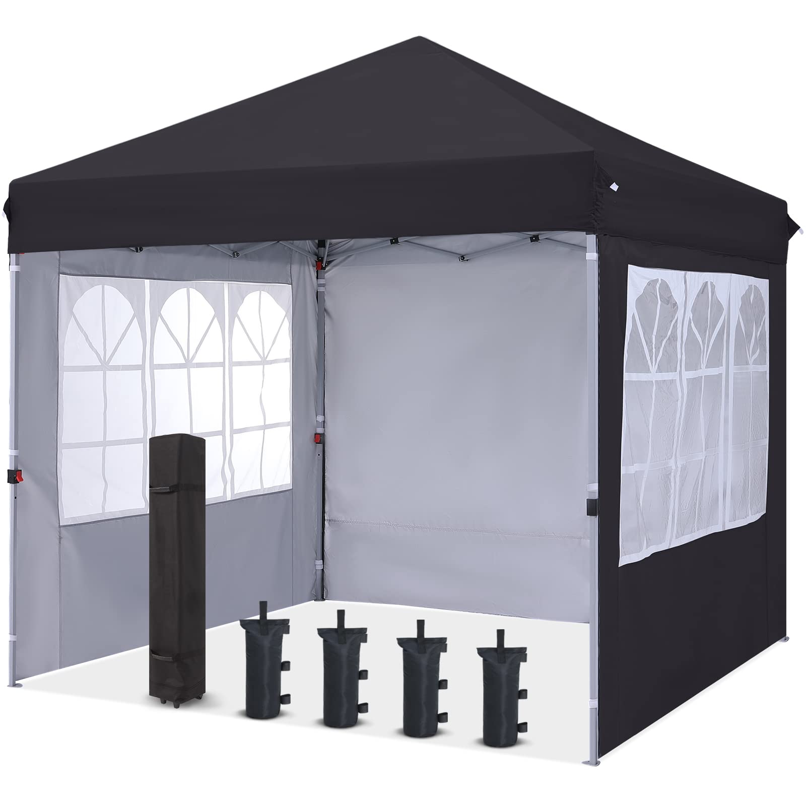 COOSHADE 8x8 Ft Pop Up Canopy Tent with Elegant Church Windows - Instant Folding Portable Shelter for Outdoor Events, Parties, Weddings, BBQ & Camping - Waterproof & UV Protection (Black)