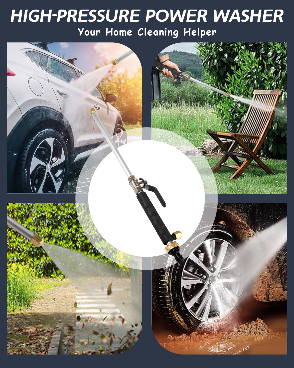 Upgraded High Pressure Jet Nozzle for Garden Hose - Power Washer Wand with 2 Nozzle Tips & Quick Connect - Perfect for Car Washing, Patio Cleaning & Driveway Pressure Washing
