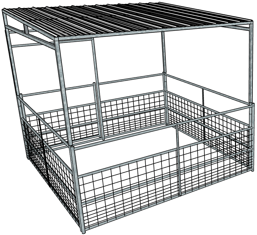 10x10 Ft Galvanized Horse Stall Kit with 4 Rails & Mesh Panels - Weatherproof Roof for Stable, Barn & Pasture Shelter