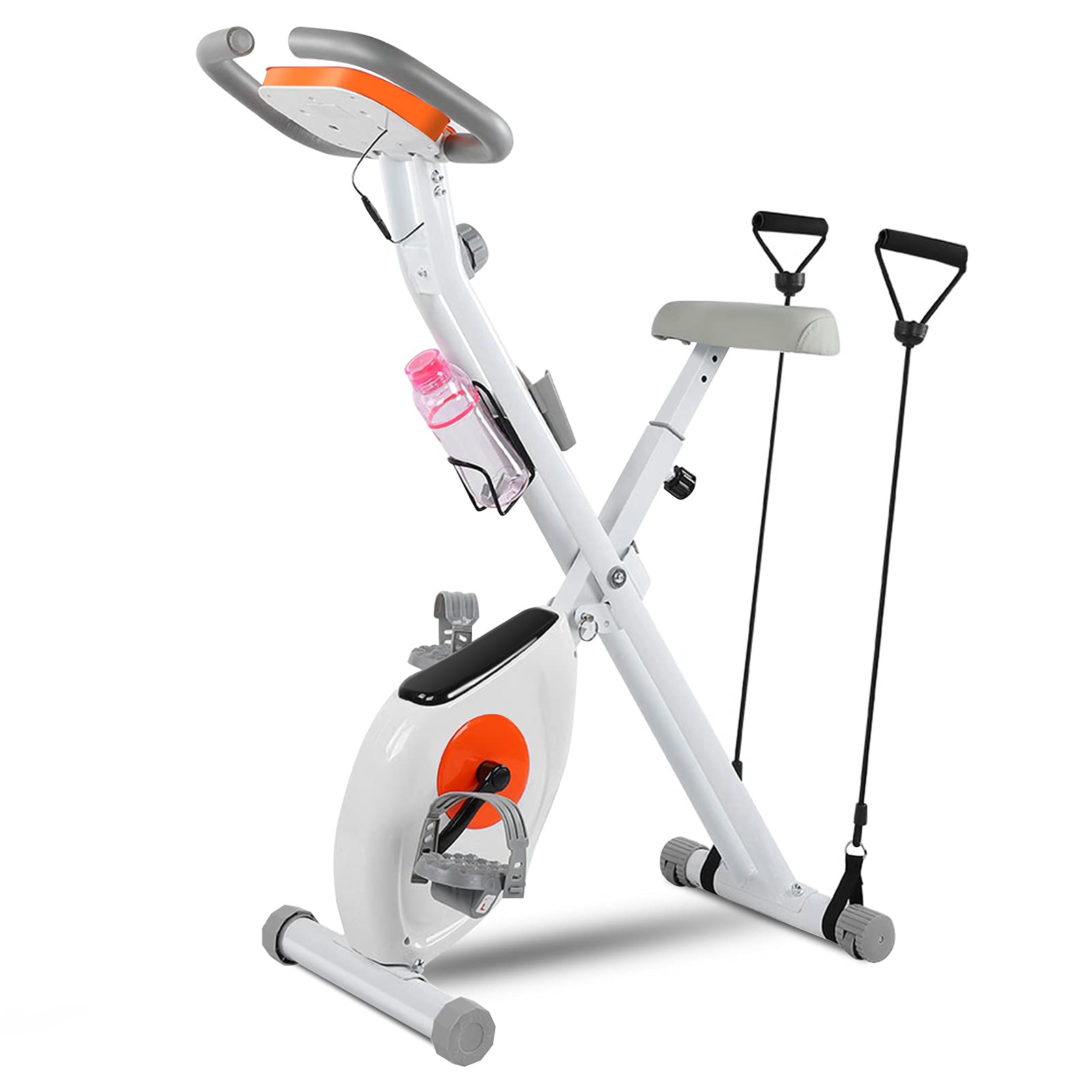 Magnetic Resistance Folding Exercise Bike with LCD Monitor & Arm Resistance Bands - Portable Stationary Bike for Home Workouts, Cardio Training & Indoor Cycling - Perfect for Small Spaces & Apartment Fitness