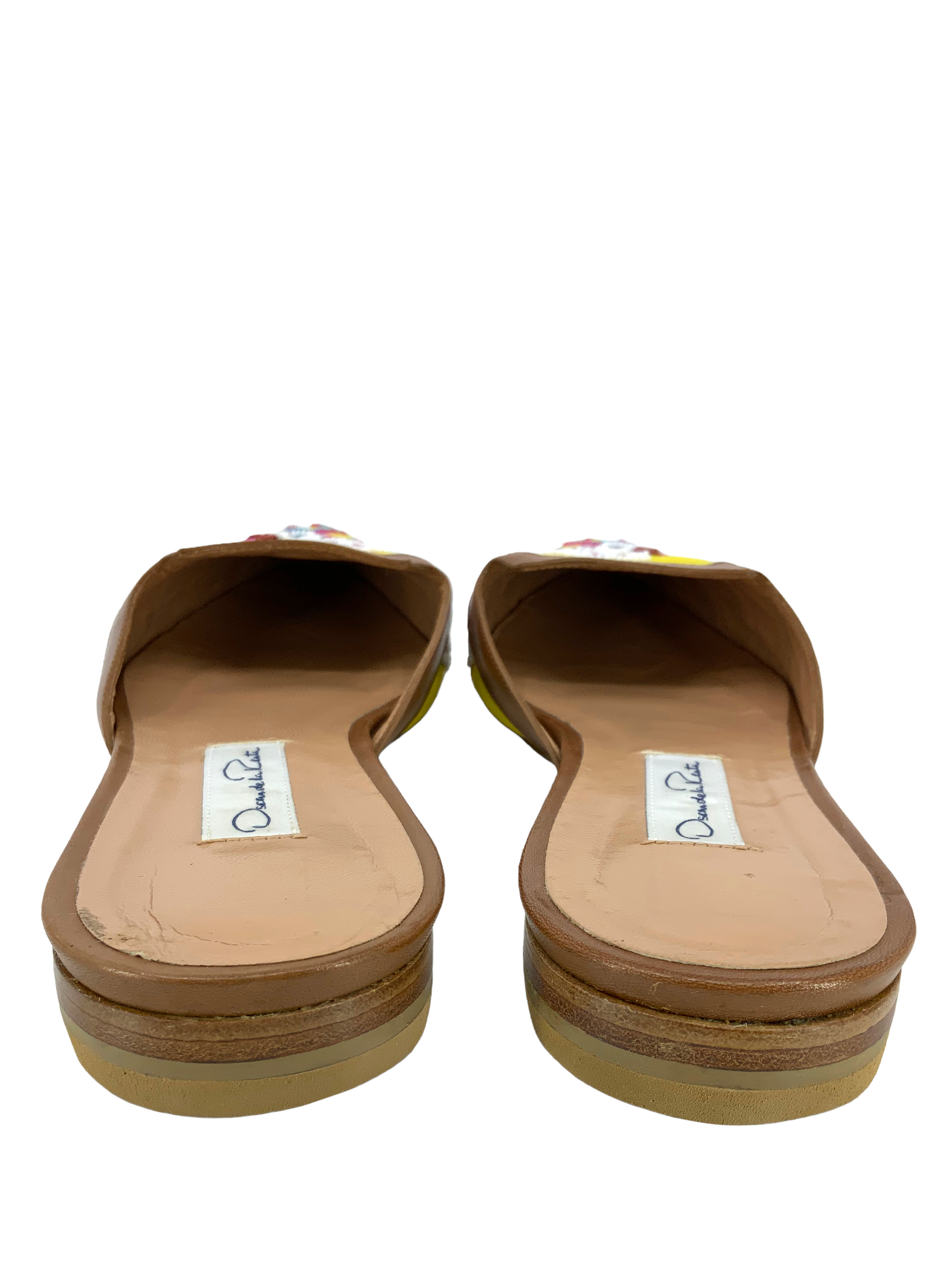 Oscar De La Renta Embroidered Spanish Mules Women's Size 11 - Elegant Slip-On Shoes for Weddings, Parties & Special Occasions