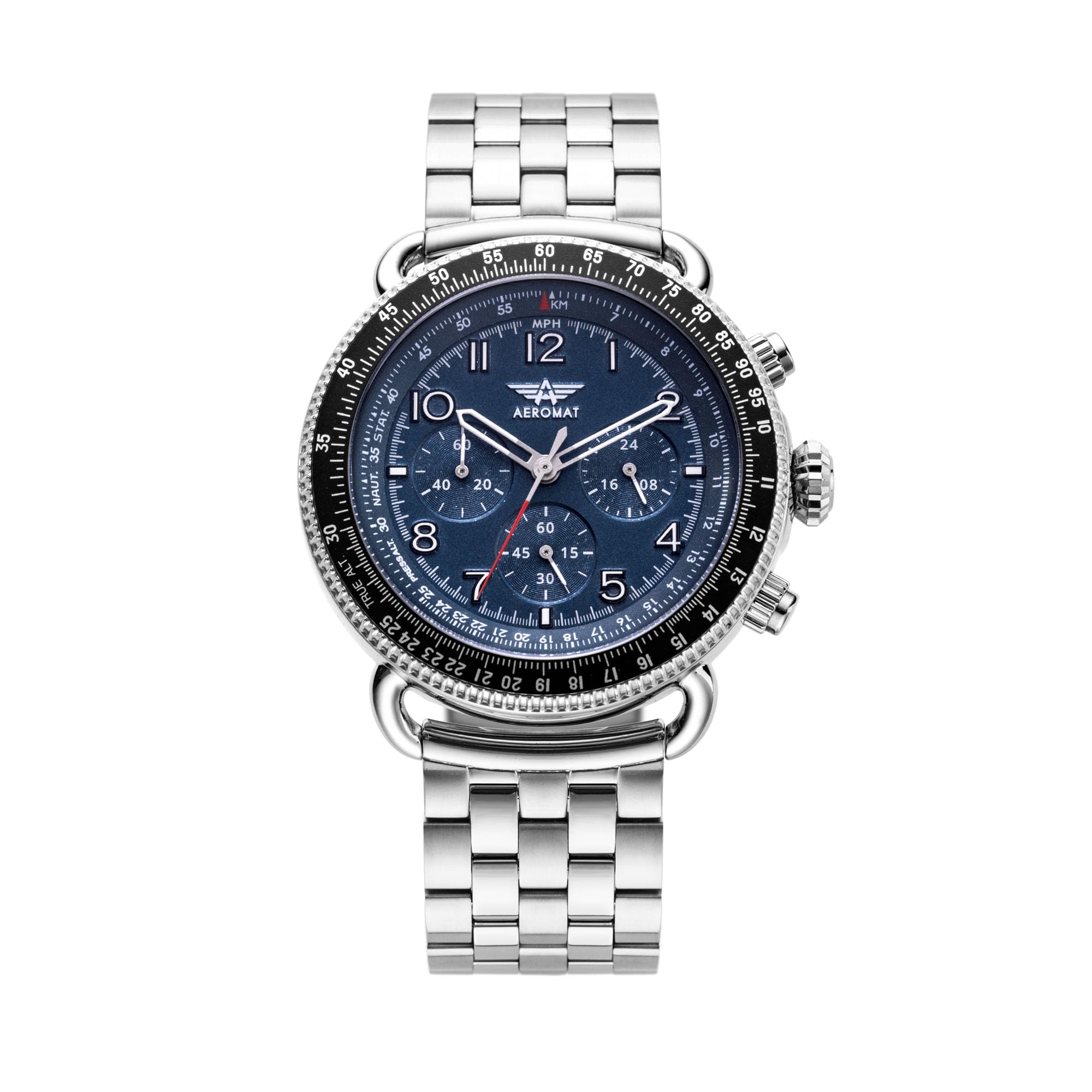 AEROMAT IFR-SS Full Black Men's Pilot Watch - 45mm Black Dial Stainless Steel Bracelet, 5-Link Design | Stylish Men's Wristwatch for Aviation Enthusiasts & Everyday Wear