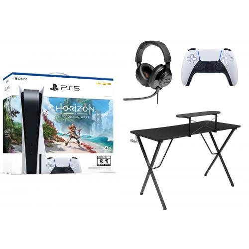 PS5 Horizon Forbidden West Bundle with Controller, JBL 200 Headphones & Gaming Table - Complete Gaming Setup for Home Entertainment & Competitive Play
